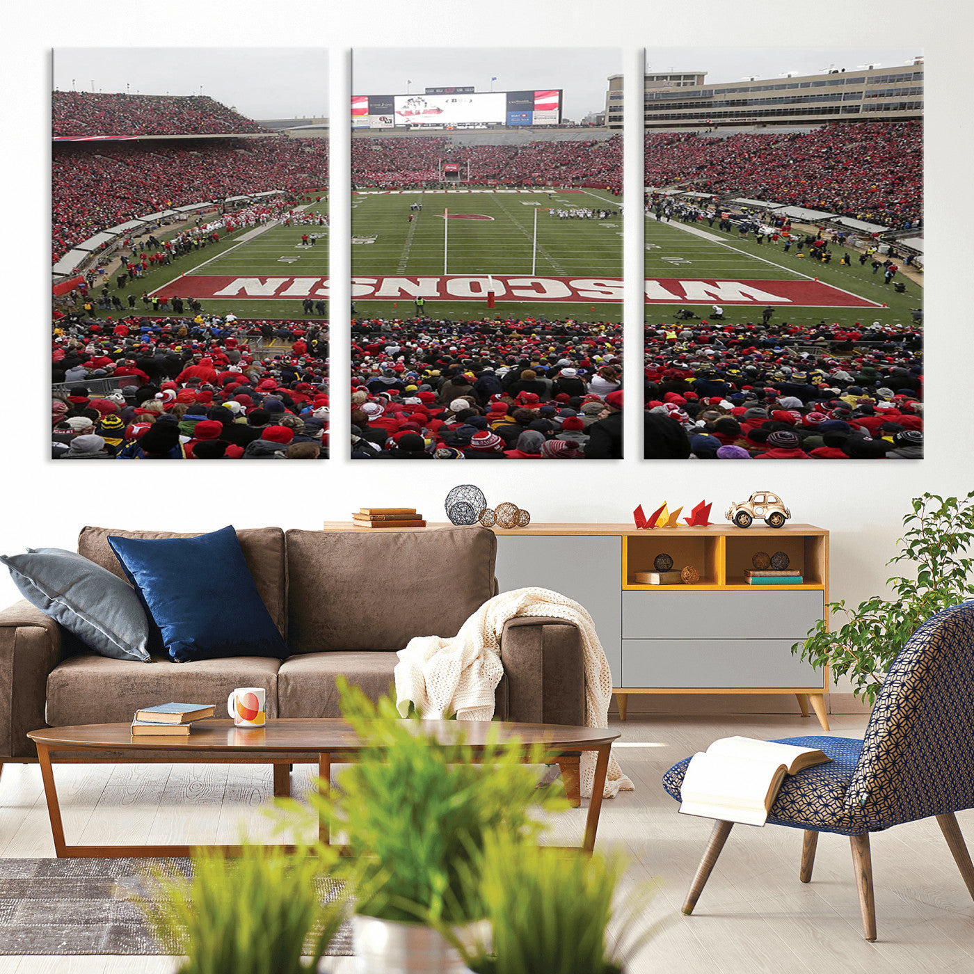MGV-CV-60X30-3P - Wisconsin Badgers Team Print Canvas - Madison Camp Randall Stadium Wall Art Canvas Print