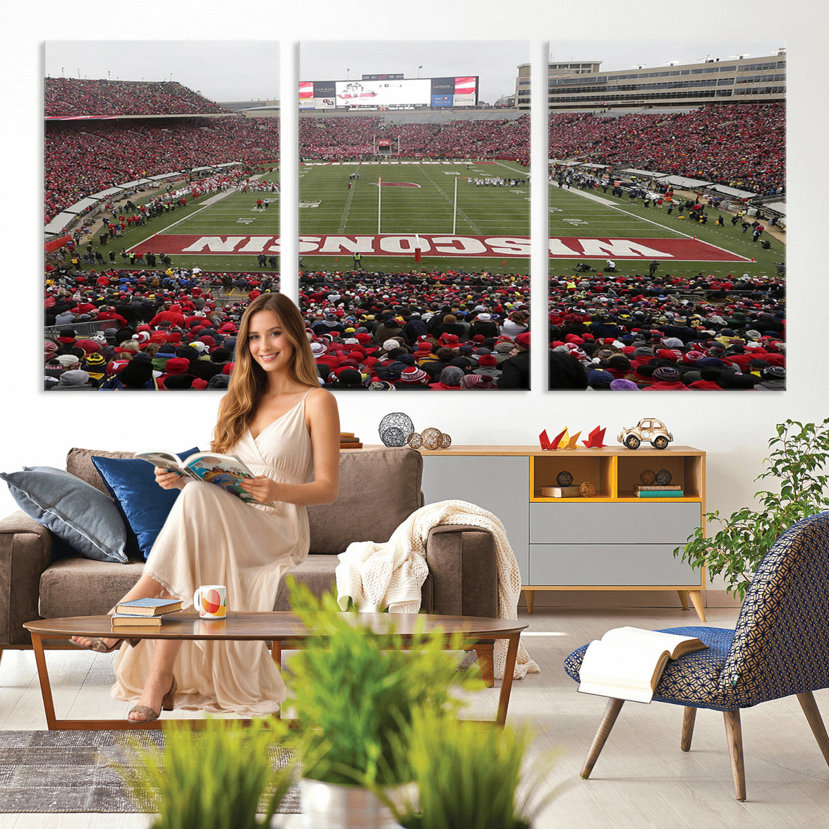 23461-MGV-CV-36X24 - Wisconsin Badgers Team Print Canvas, Madison Camp Randall Stadium Wall Art