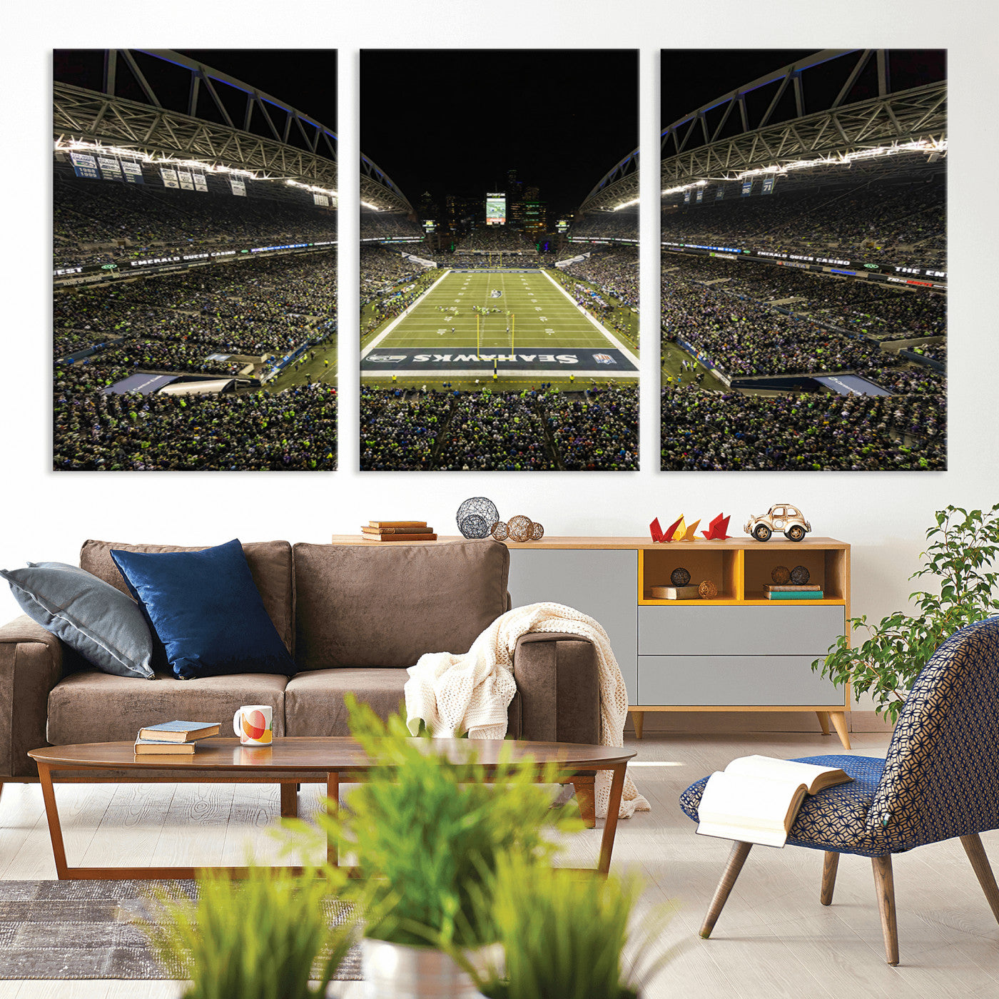 MGV-CV-60X30-3P - Seattle Seahawks Football Team Print Wall Art - Seattle Century Link Field Stadium Wall Art Canvas