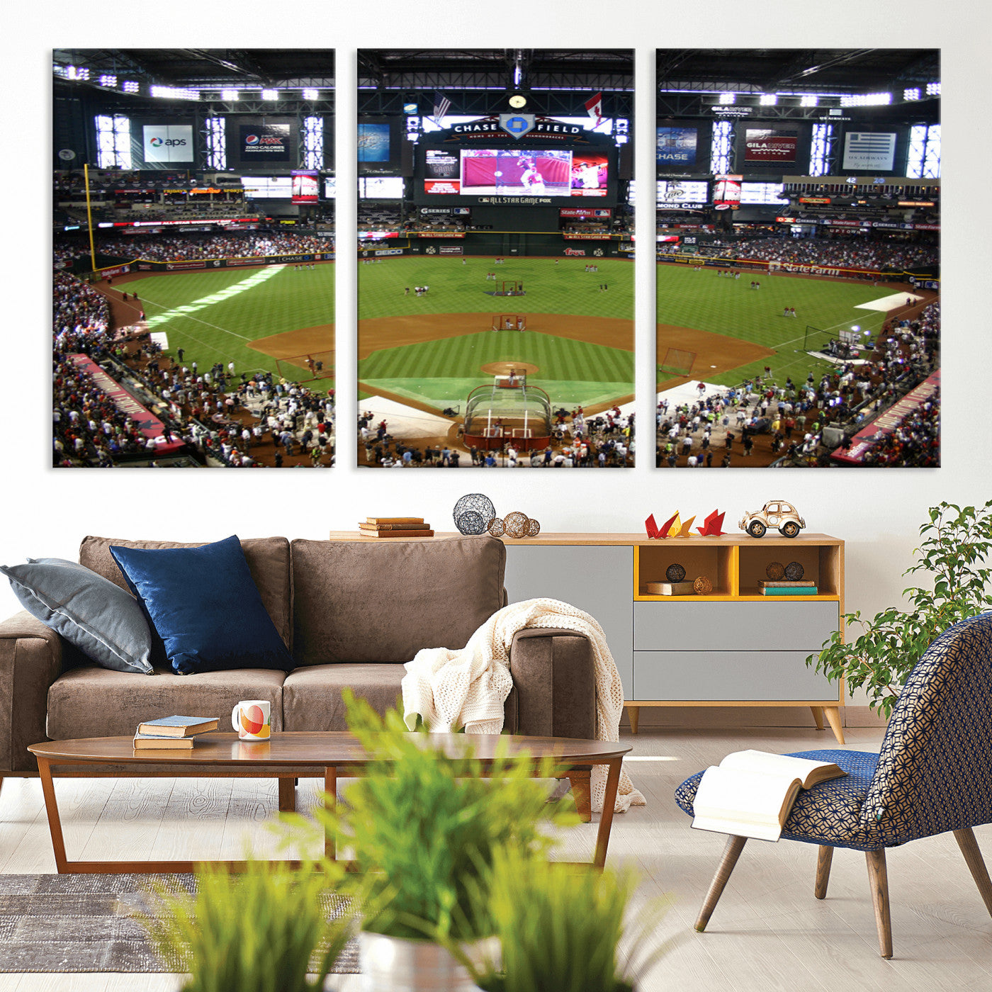 MGV-CV-60X30-3P - Arizona Diamondbacks Baseball Team Print - Phoenix Chase Field Baseball Stadium Wall Art Canvas