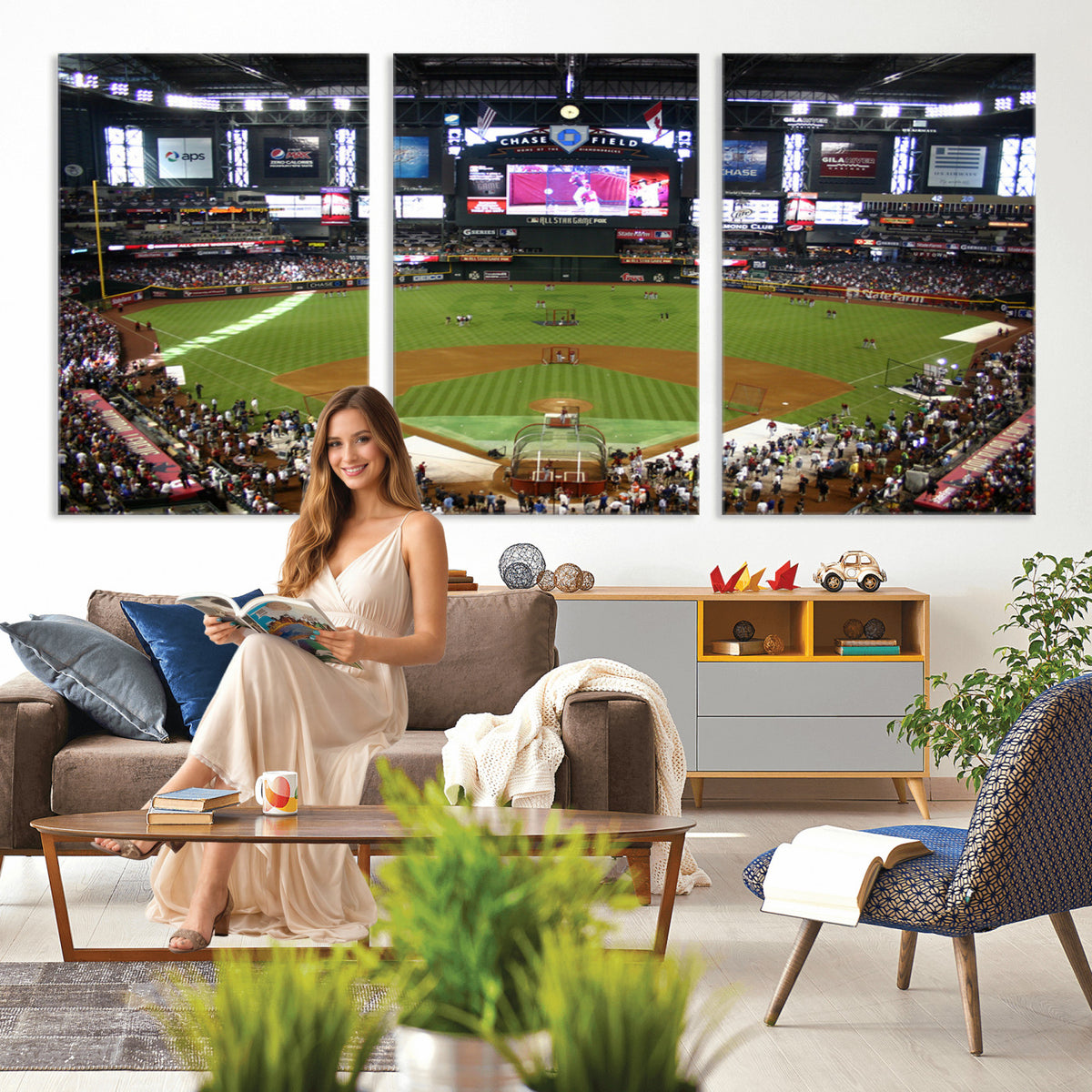 91630-MGV-CV-36X24 - Arizona Diamondbacks Baseball Team Print, Phoenix Chase Field Baseball Stadium Wall Art