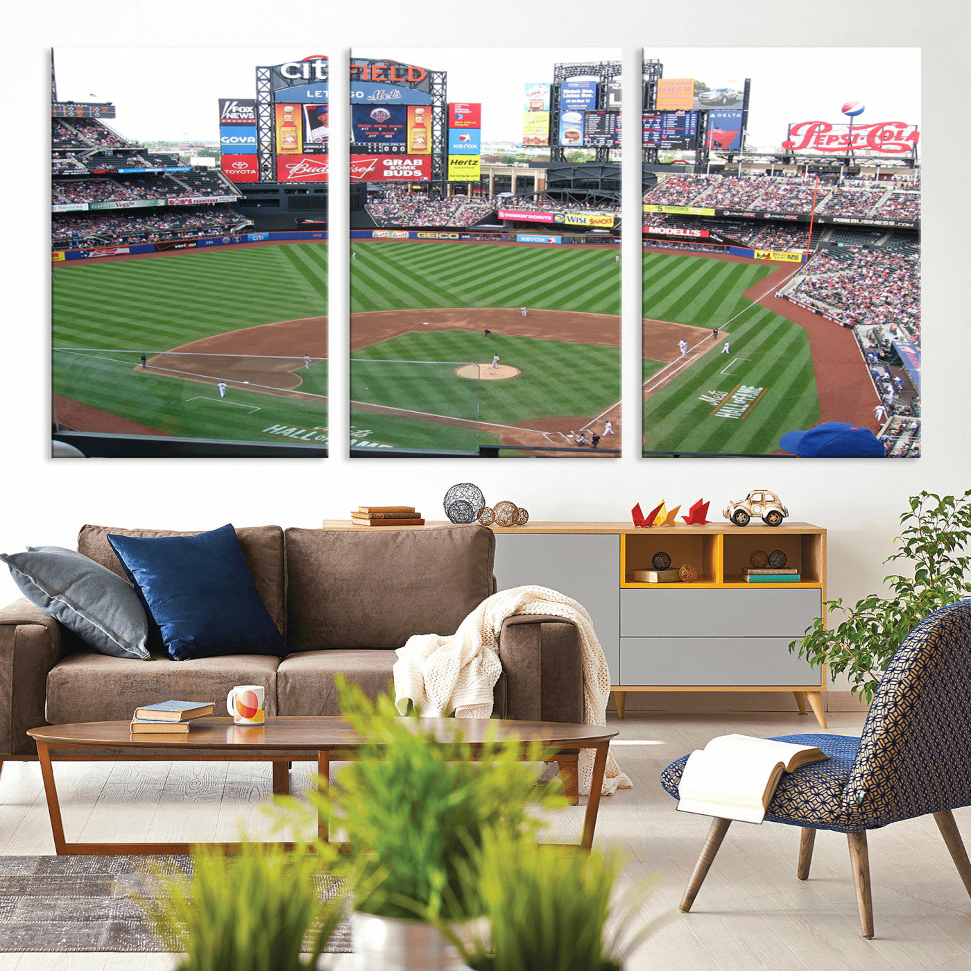 MGV-CV-60X30-3P - New York Mets Baseball Team Print - Citi Field Baseball Stadium Wall Art Canvas Print
