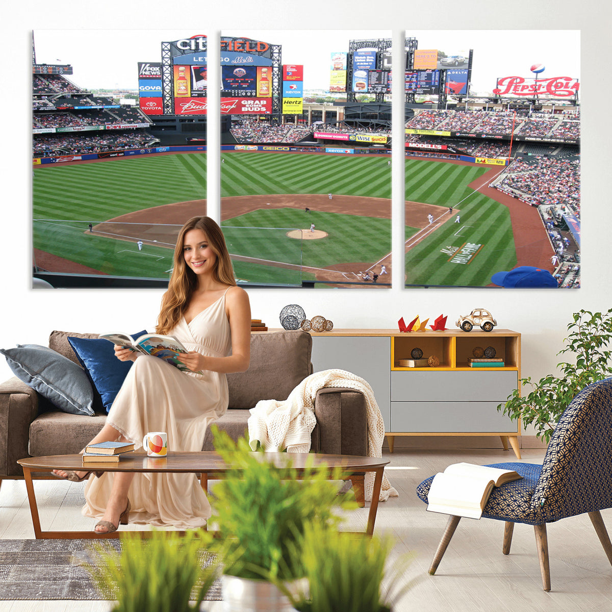 64829-MGV-CV-36X24 - New York Mets Baseball Team Print, Citi Field Baseball Stadium Wall Art
