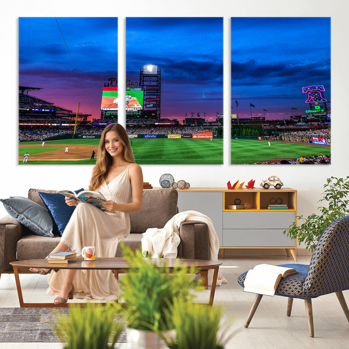 20427-MGV-CV-36X24 - Philadelphia Phillies Baseball Team Print, Citizens Bank Park, Extra Large Game Room Wall Decor