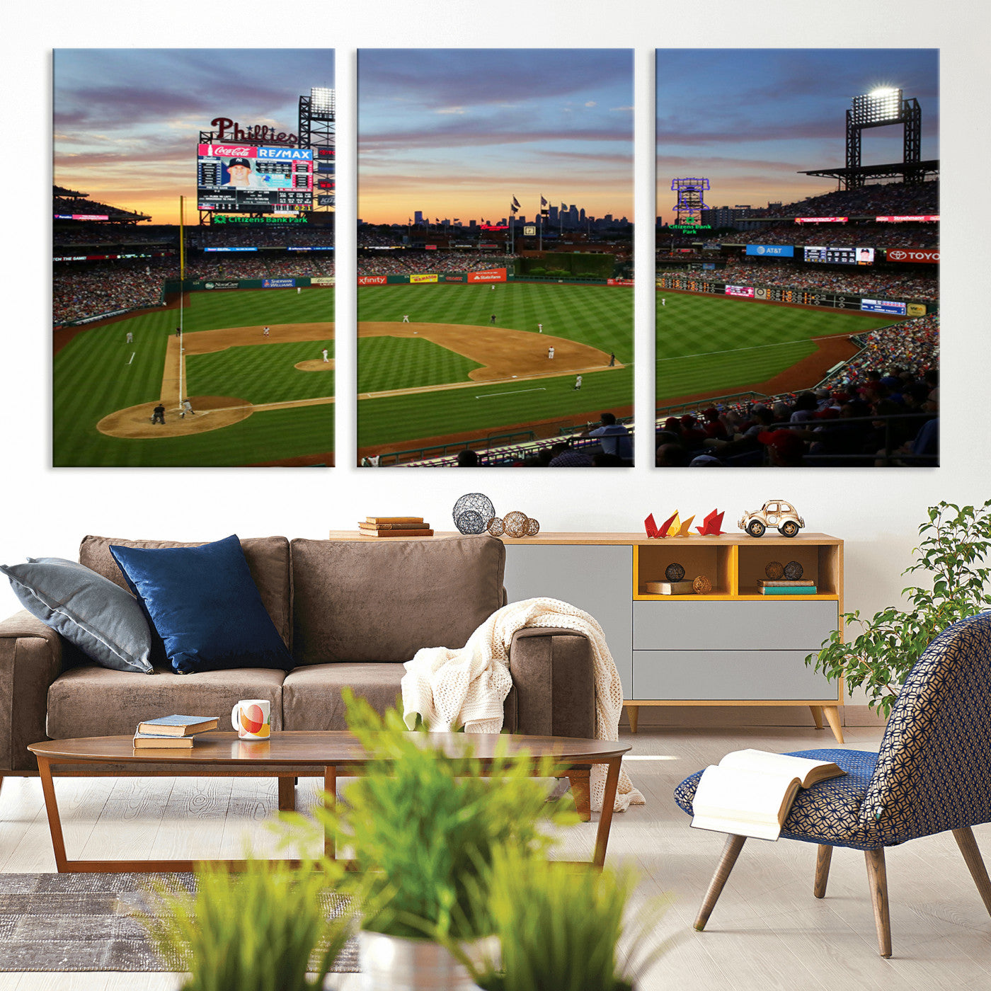 MGV-CV-60X30-3P - Citizens Bank Park Philadelphia Phillies Wall Art Canvas | 3-Panel Canvas Print of Phillies Stadium