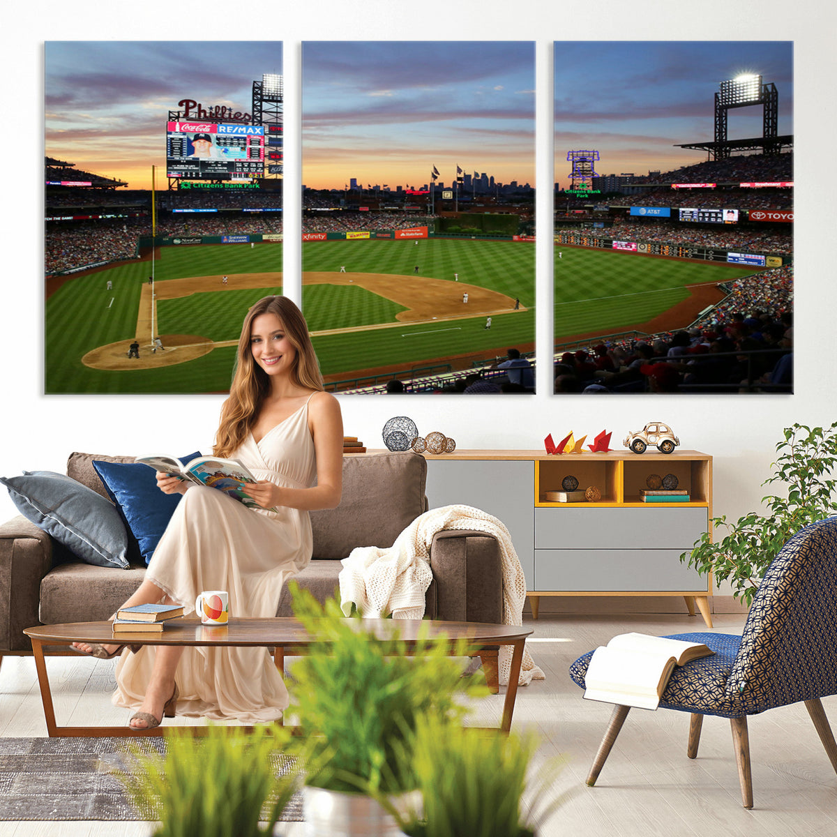 13778-MGV-CV-36X24 - Citizens Bank Park Philadelphia Phillies Wall Art Canvas | 3-Panel Canvas Print of Phillies Stadium