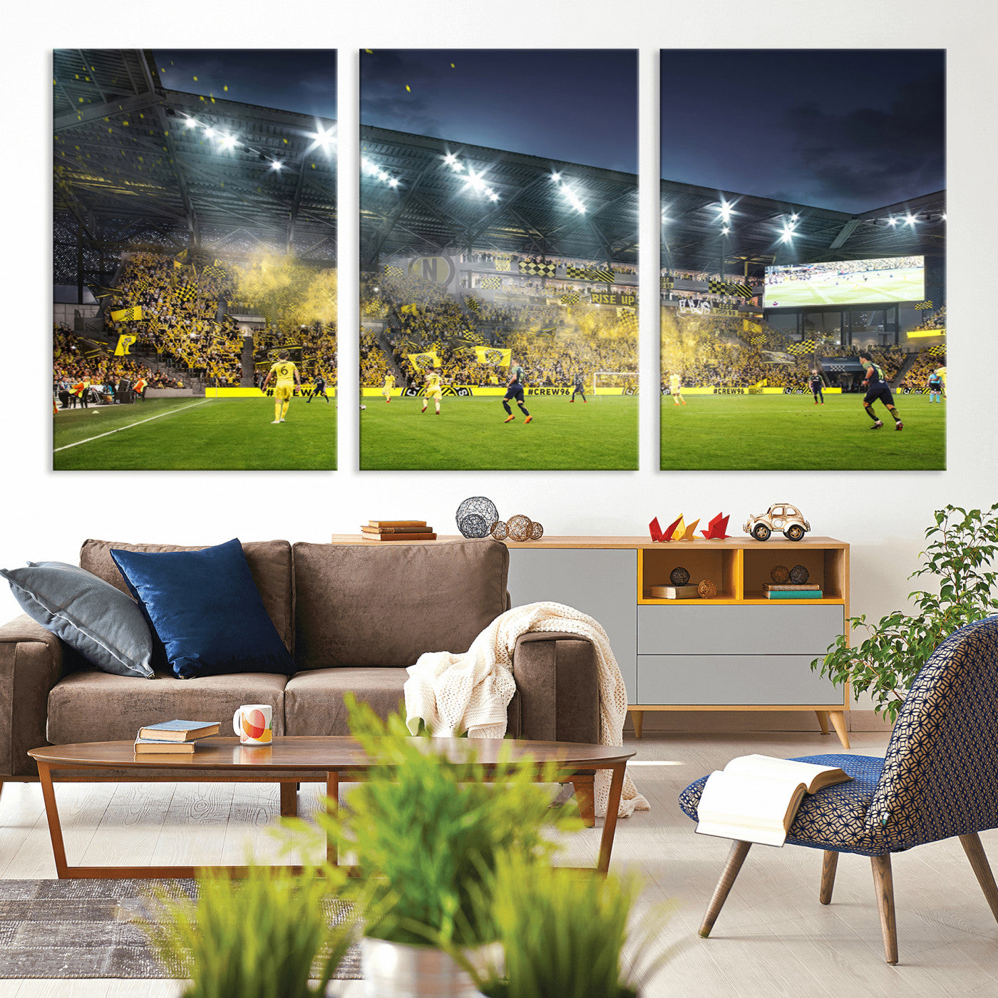 MGV-CV-60X30-3P - Columbus Crew Stadium Match Triple Canvas Wall Art - Dynamic MLS Game Scene Canvas Wall Art