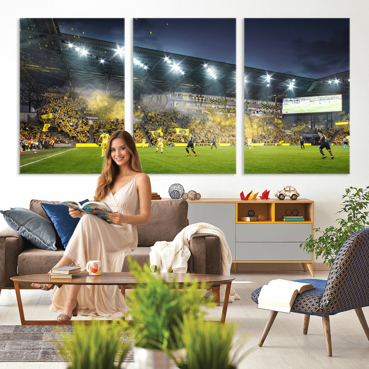 65820-MGV-CV-36X24 - Columbus Crew Stadium Match Triple Canvas Wall Art - Dynamic MLS Game Scene Canvas Wall Art