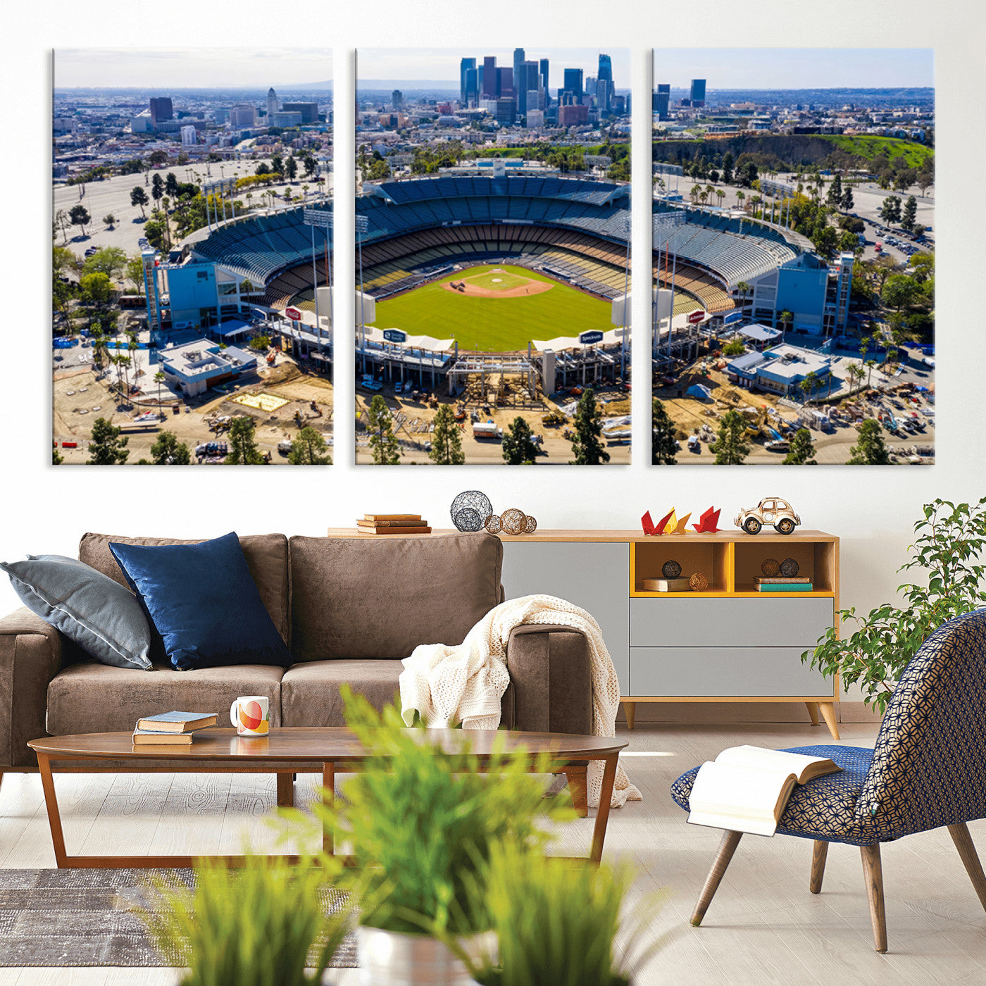 MGV-CV-60X30-3P - Los Angeles Dodgers Dodger Stadium Wall Art Canvas Print - MLB Baseball Stadium, Framed Los Angeles