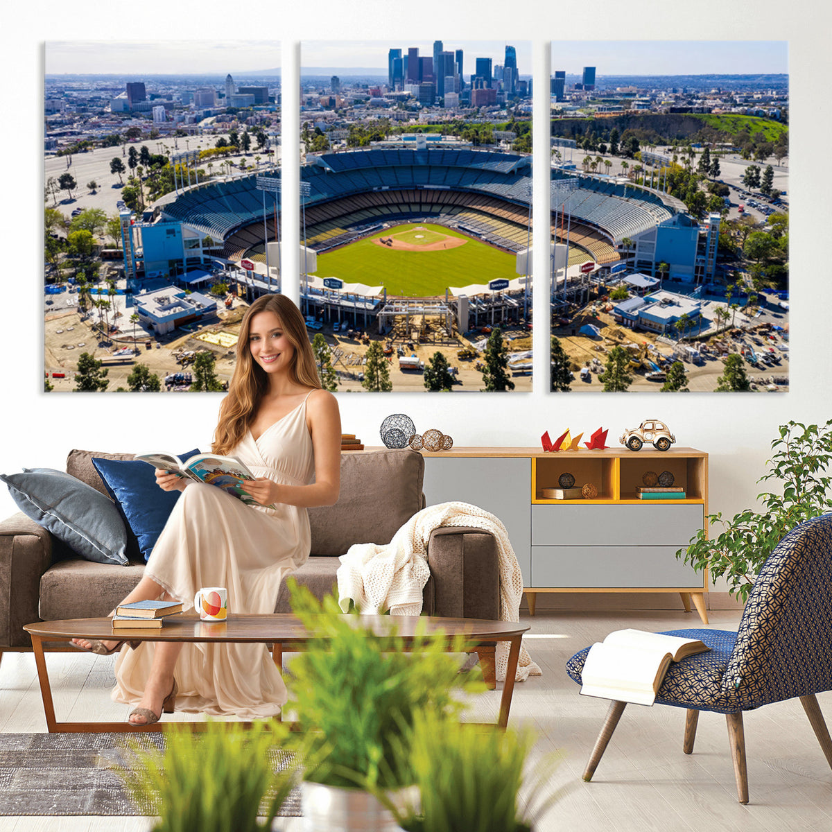 58596-MGV-CV-36X24 - Los Angeles Dodgers Dodger Stadium Wall Art Canvas Print, Extra Large Game Room Wall Decor