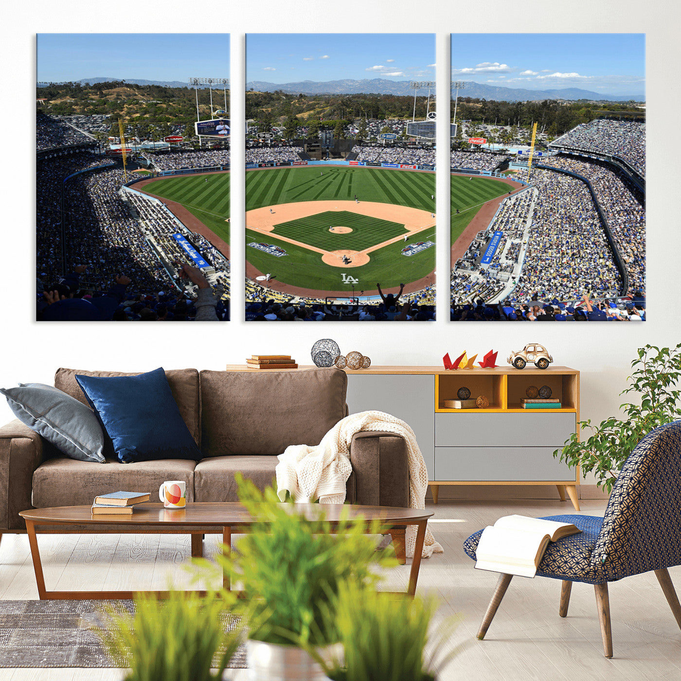 MGV-CV-60X30-3P - Los Angeles Dodgers Dodger Stadium Wall Art Canvas Print - MLB Baseball Stadium Wall Art Canvas