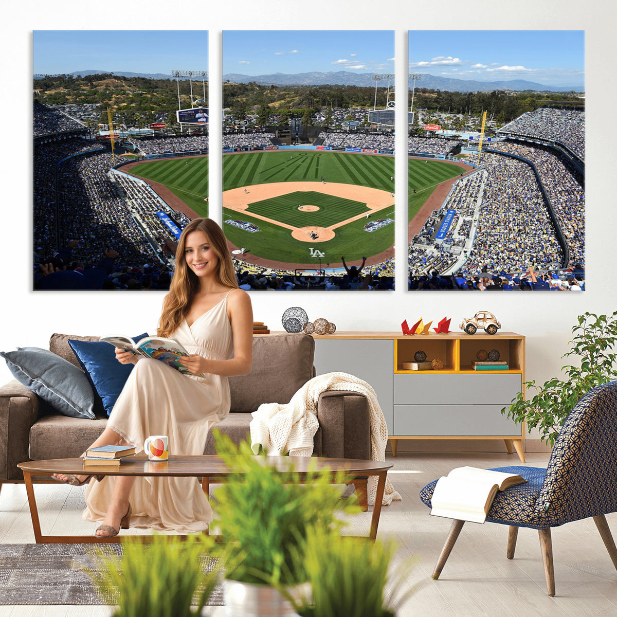 20436-MGV-CV-36X24 - Los Angeles Dodgers Dodger Stadium Wall Art Canvas Print, Framed and Ready to Hang