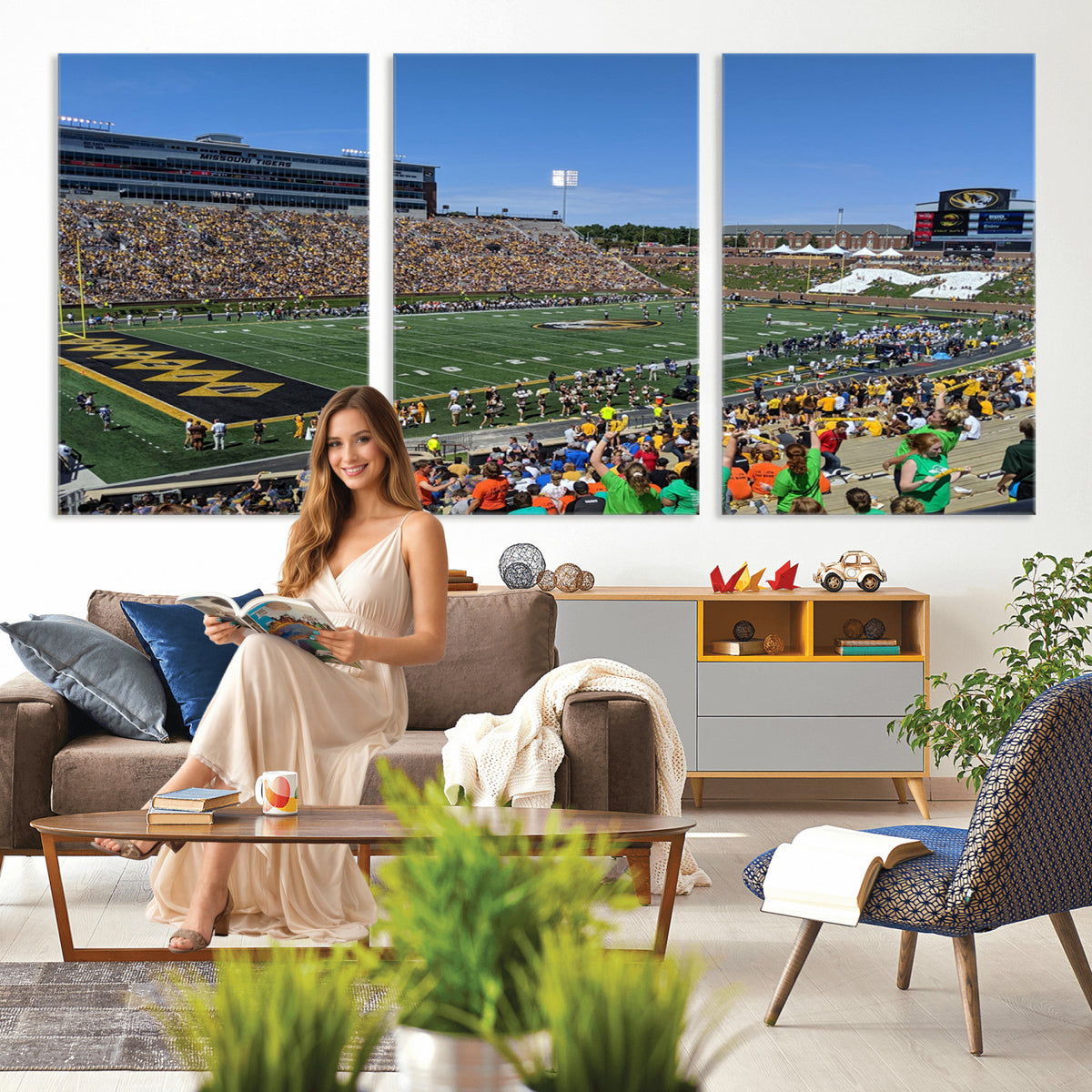 38399-MGV-CV-36X24 - University of Missouri Tigers Football Team Print, Columbia Faurot Field Memorial Stadium Wall Art