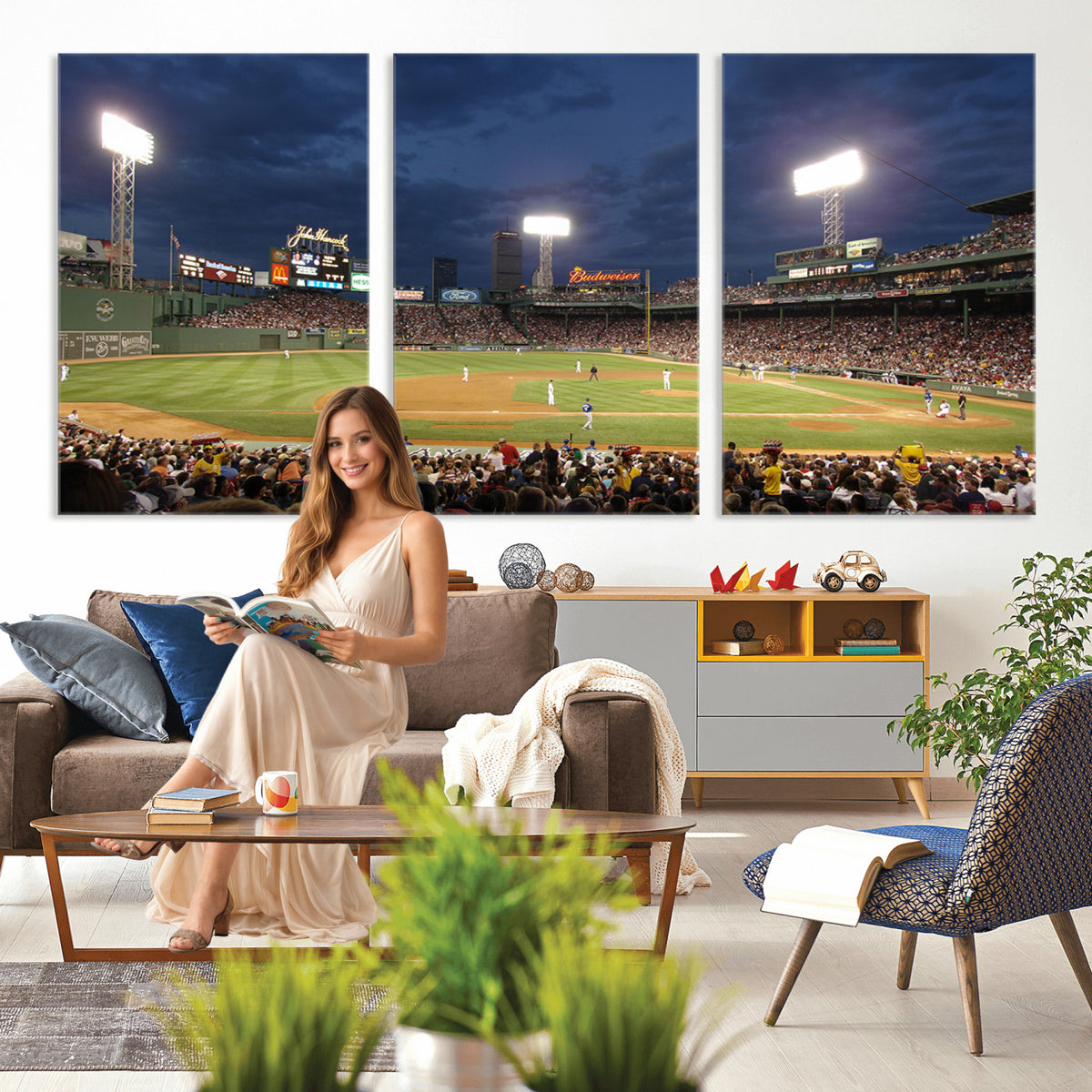 85099-MGV-CV-36X24 - Boston Red Sox Baseball Team Print Canvas, Massachusetts Fenway Park Stadium Wall Art