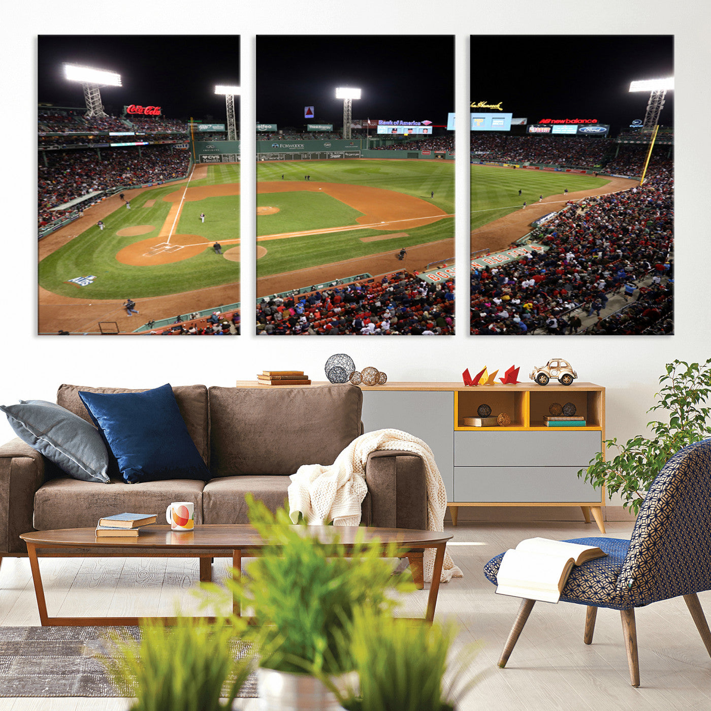 MGV-CV-60X30-3P - Boston Red Sox Baseball Team Print - Massachusetts Fenway Park Stadium Wall Art Canvas Print