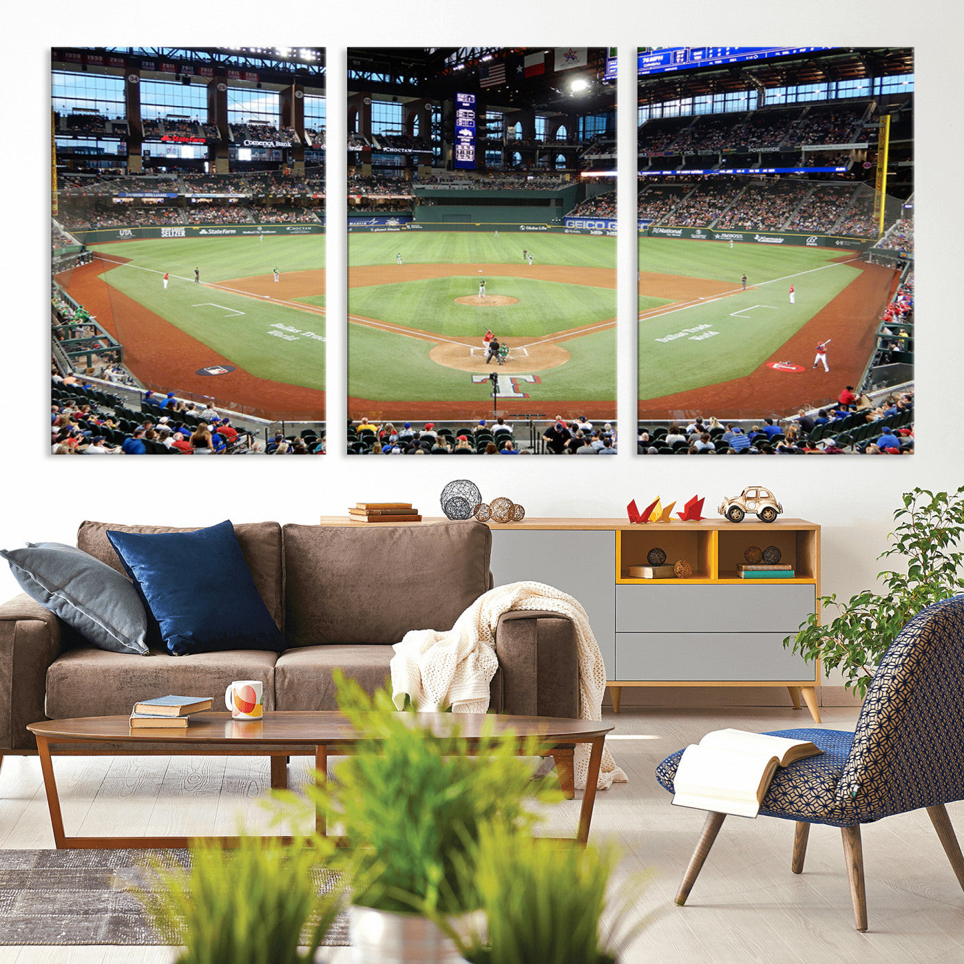 MGV-CV-60X30-3P - Texas Rangers Baseball Team Print - Arlington Globe Life Field Stadium Canvas Print Wall Art