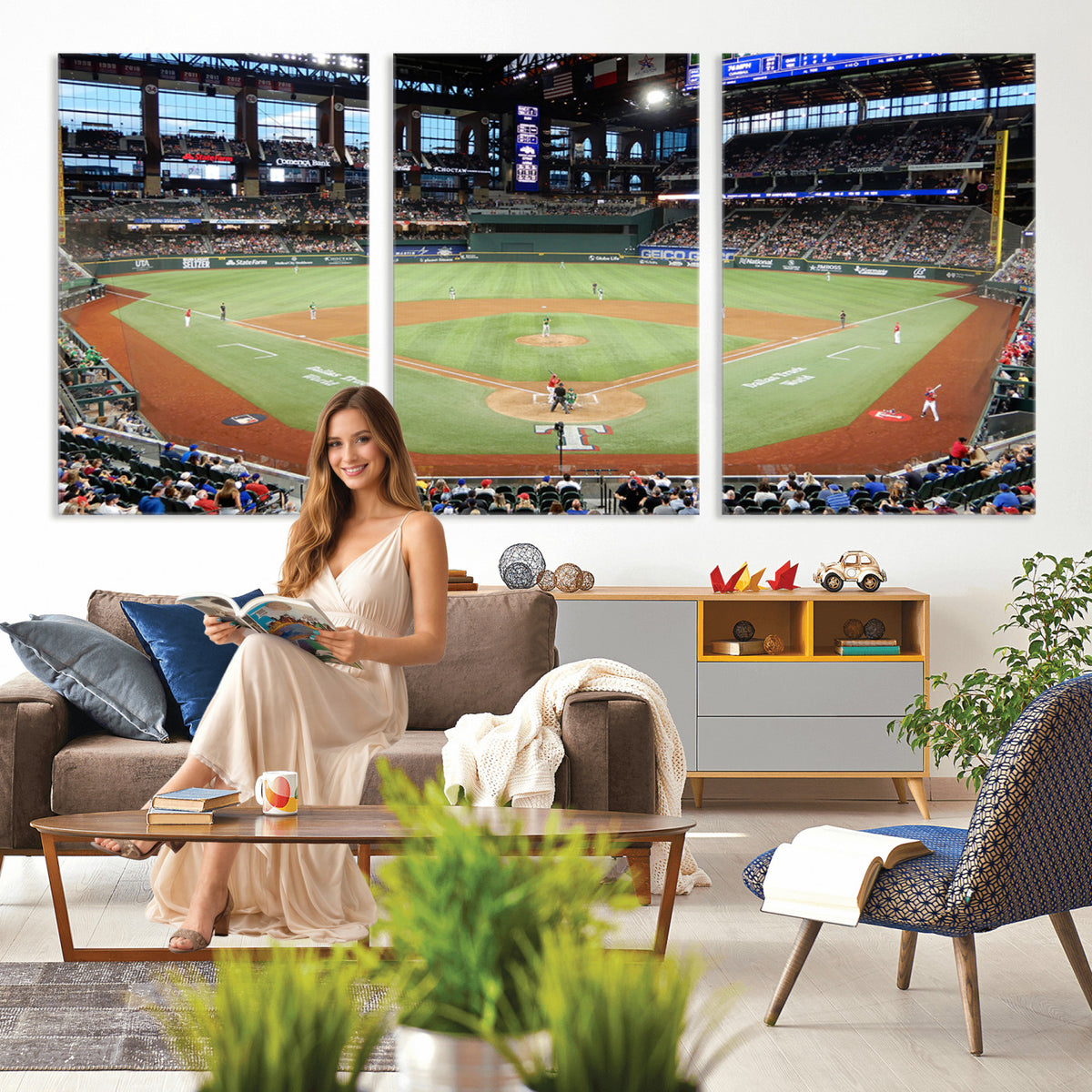 78468-MGV-CV-36X24 - Texas Rangers Baseball Team Print, Arlington Globe Life Field Stadium Wall Art