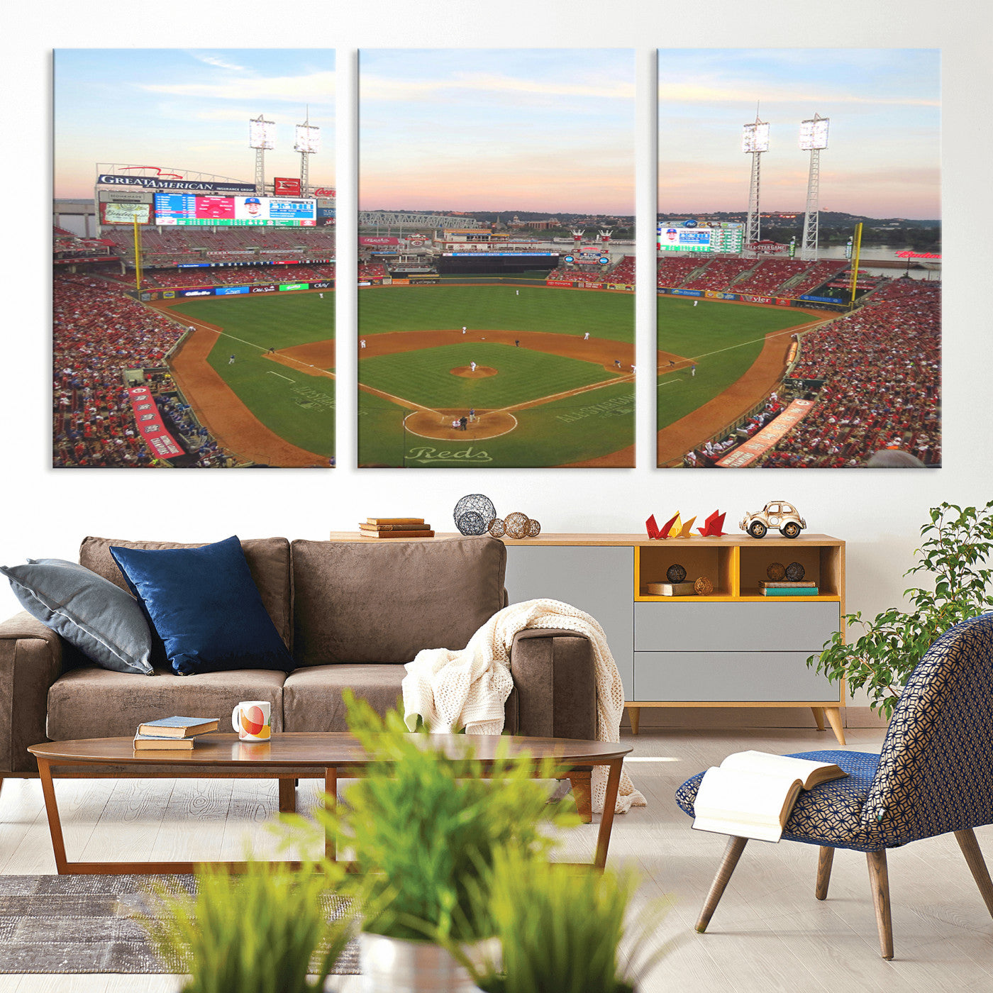 MGV-CV-60X30-3P - Cincinnati Reds Baseball Print Canvas- Cincinnati Great American Ball Park Stadium Wall Art Canvas