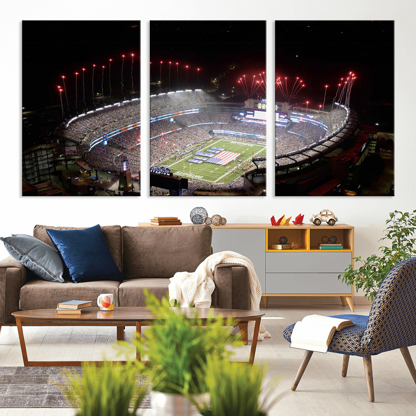 MGV-CV-60X30-3P - New England Patriots Team Print Wall Art- Foxborough Gillette Stadium Wall Art Canvas Print