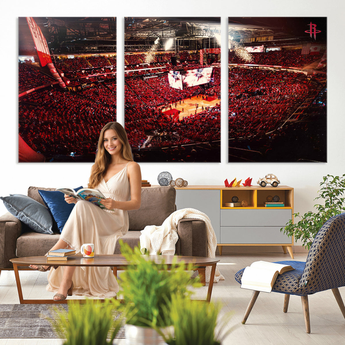 91527-MGV-CV-36X24 - Houston Rockets Basketball Team Print Canvas, Houston Toyota Center Arena Wall Art