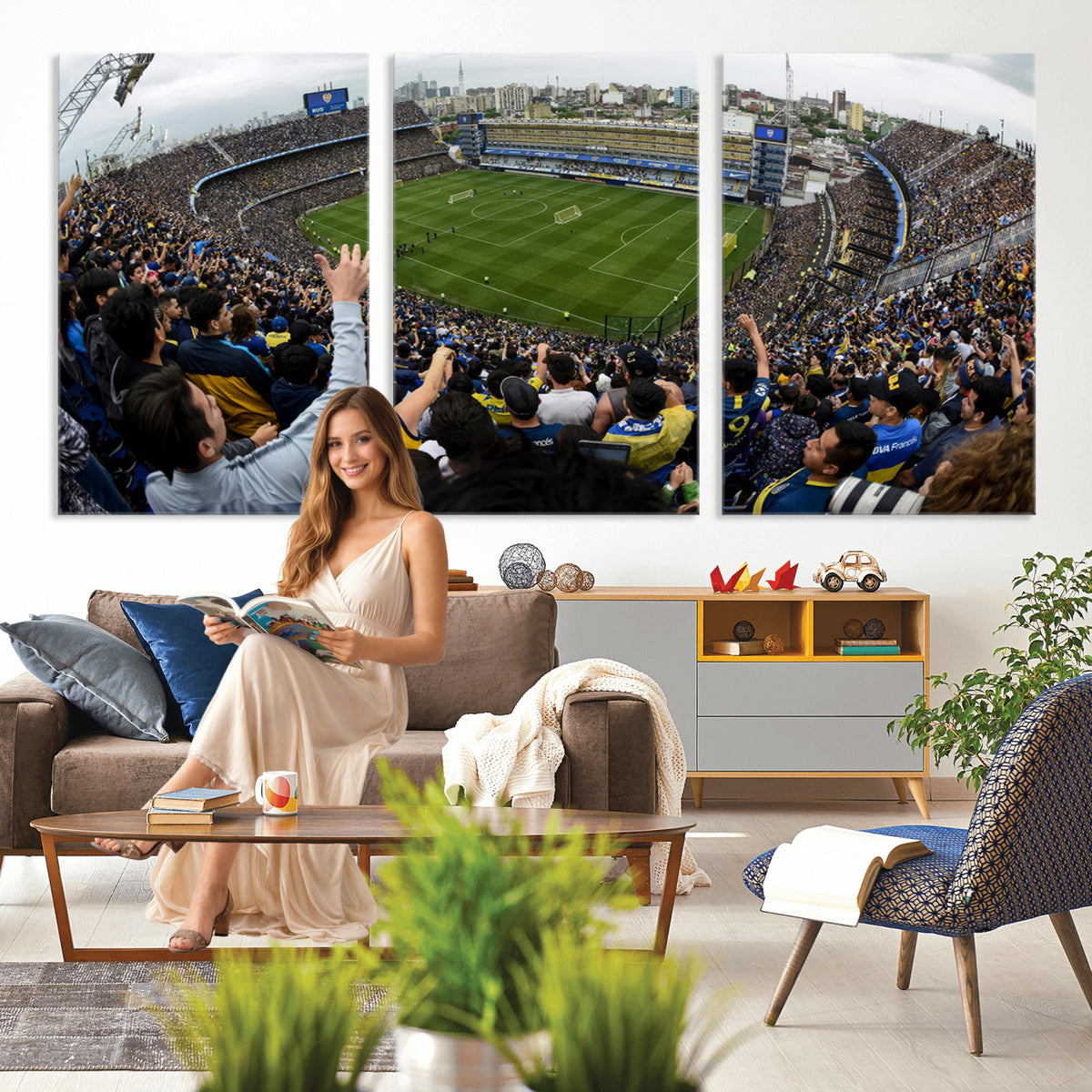 23173-MGV-CV-36X24 - Boca Juniors Soccer Team Print, Buenos Aires Bombonera, Framed and Ready to Hang