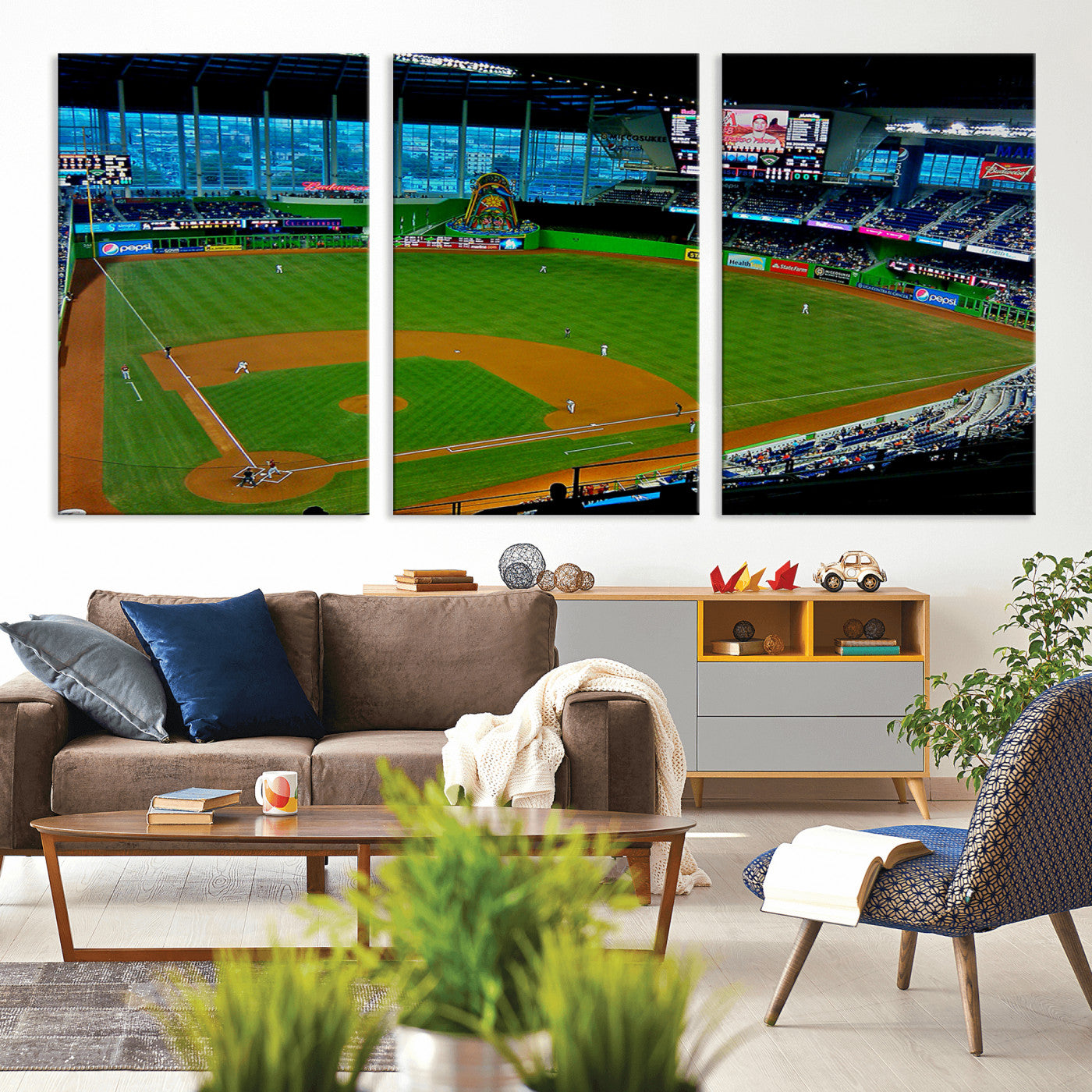 MGV-CV-60X30-3P - Miami Marlins Baseball Team Print - Miami LoanDepot Park Stadium Wall Art Canvas Print