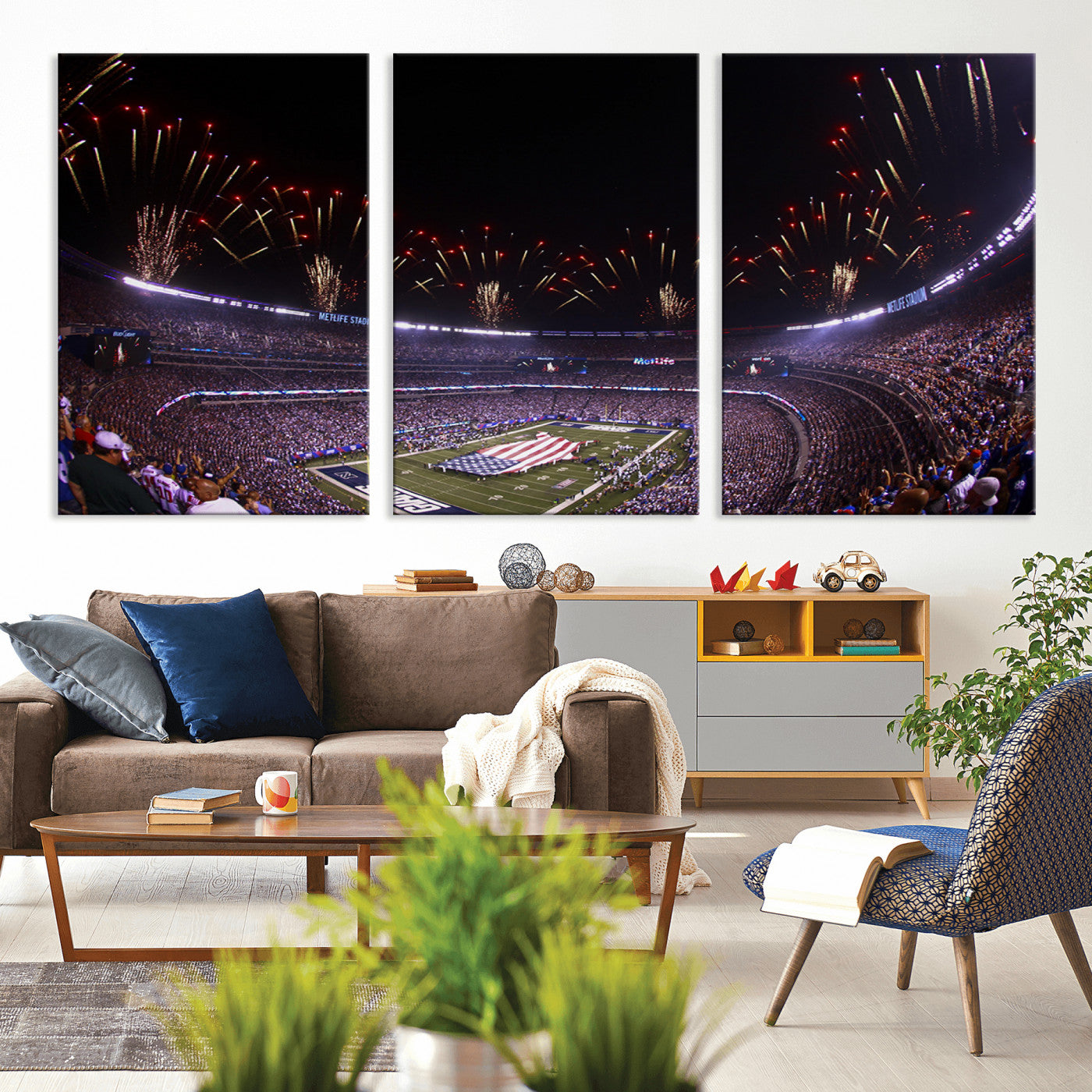 MGV-CV-60X30-3P - New York Giants Football Team Print - East Rutherford MetLife Stadium Wall Art Canvas Print