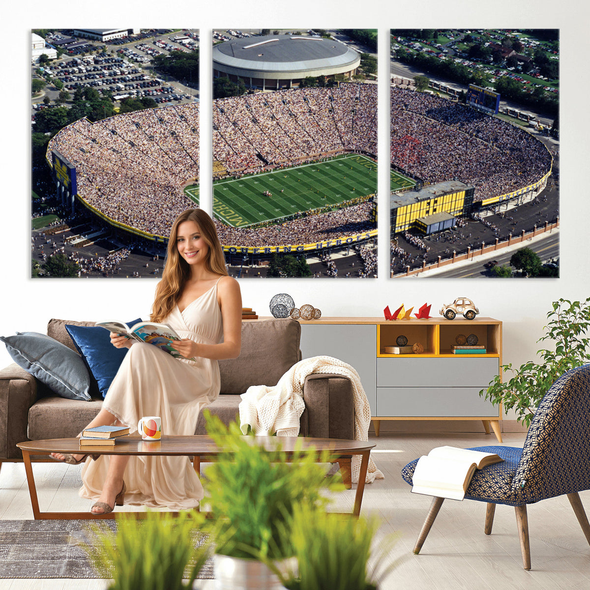 27314-MGV-CV-36X24 - Michigan Wolverines Football Team Print, Ann Arbor Michigan Stadium Wall Art