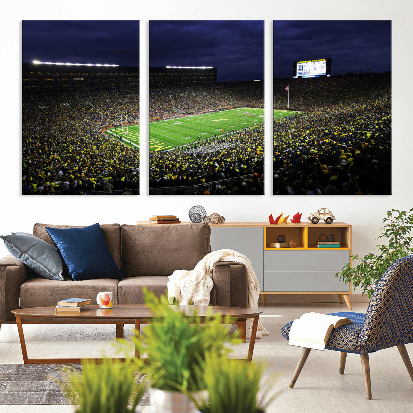 MGV-CV-60X30-3P - Michigan Wolverines Football Canvas Wall Decor, Football Team Print - Ann Arbor Michigan Stadium
