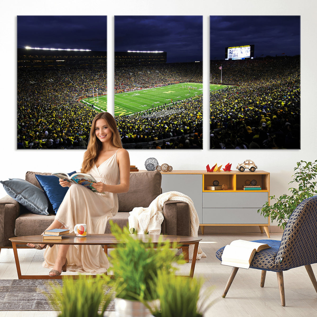 15448-MGV-CV-36X24 - Michigan Wolverines Football Canvas Wall Decor, Football Team Print, Ann Arbor Michigan Stadium