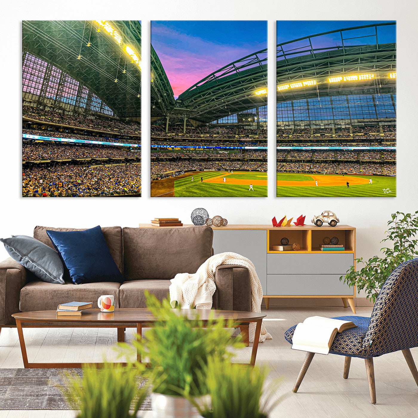 MGV-CV-60X30-3P - Milwaukee Brewers Baseball Team Print Canvas- American Family Field Stadium Wall Art Canvas Print