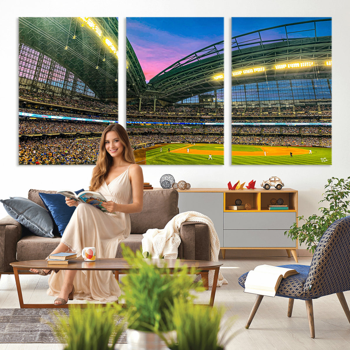 17006-MGV-CV-36X24 - Milwaukee Brewers Baseball Team Print Canvas, American Family Field Stadium Wall Art