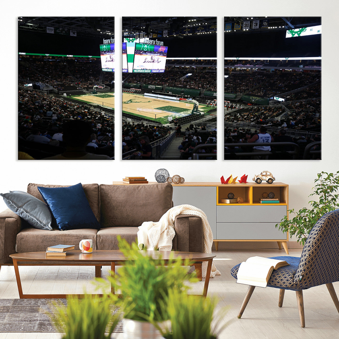 MGV-CV-60X30-3P - Milwaukee Bucks Basketball Print - Fiserv Forum Stadium Wall Art Canvas Print
