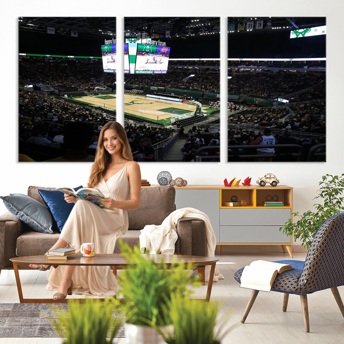 69882-MGV-CV-36X24 - Milwaukee Bucks Basketball Print, Fiserv Forum Stadium Wall Art