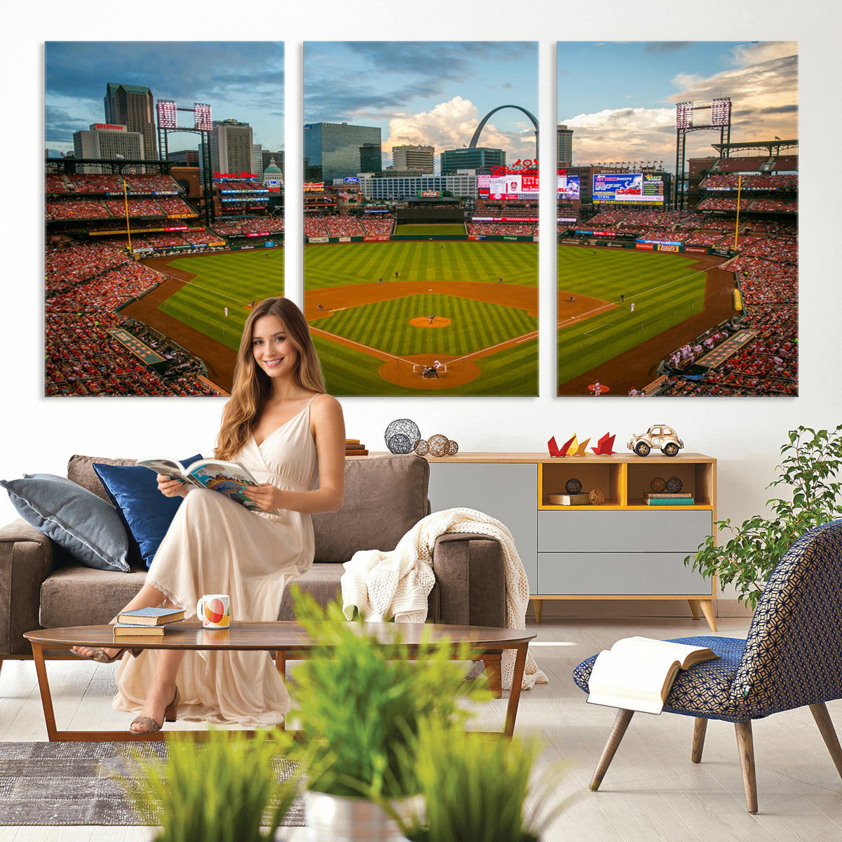 34054-MGV-CV-36X24 - St. Louis Cardinals Baseball Team Print, Busch Stadium Wall Art, Framed and Ready to Hang