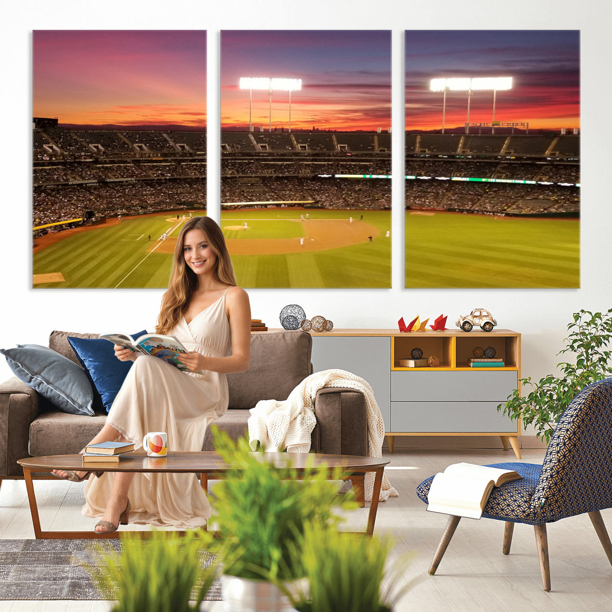 73718-MGV-CV-36X24 - Oakland Athletics Baseball Team Print, Oakland Coliseum