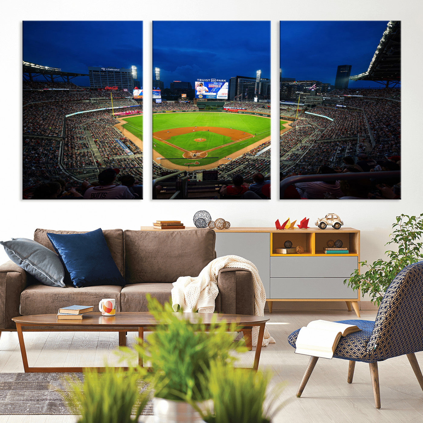 MGV-CV-60X30-3P - Truist Park Night Game Canvas Art - Atlanta Braves Stadium Wall Art Canvas
