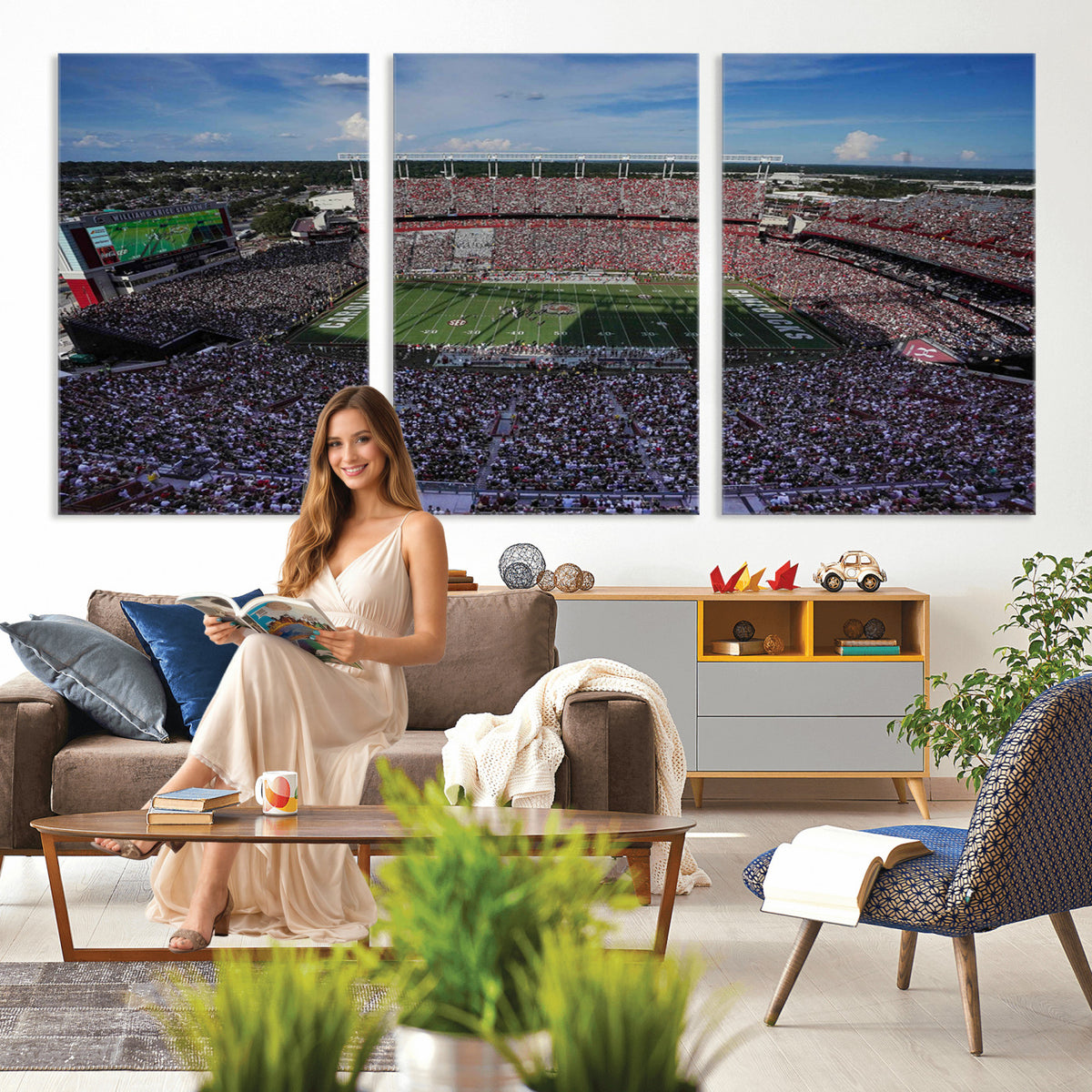83382-MGV-CV-36X24 - South Carolina Gamecocks Football Team Print, Columbia Williams-Brice Stadium Wall Art