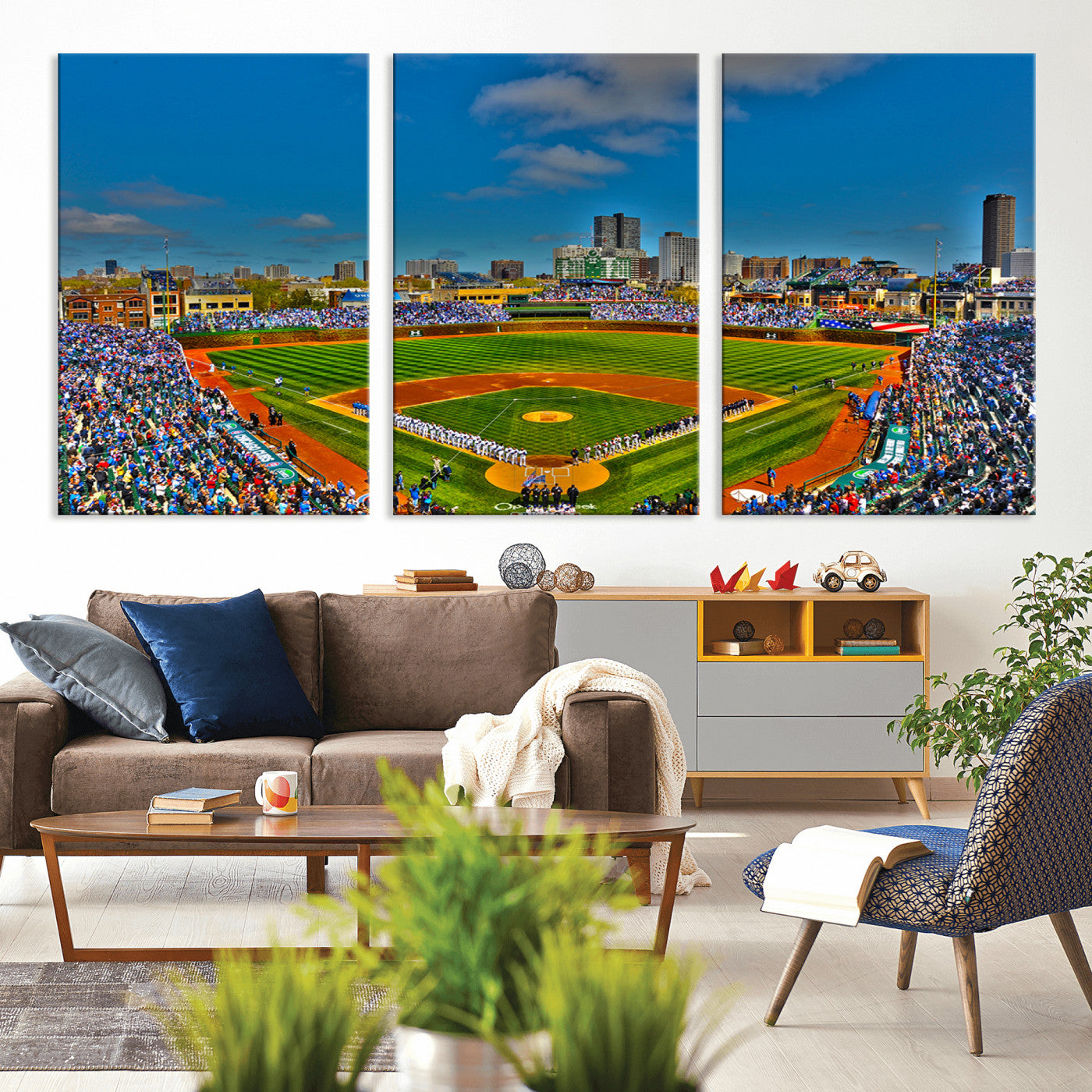 MGV-CV-60X30-3P - Wrigley Field Chicago Cubs Canvas Wall Art - Iconic Baseball Stadium Print for Sports Lovers - Ready