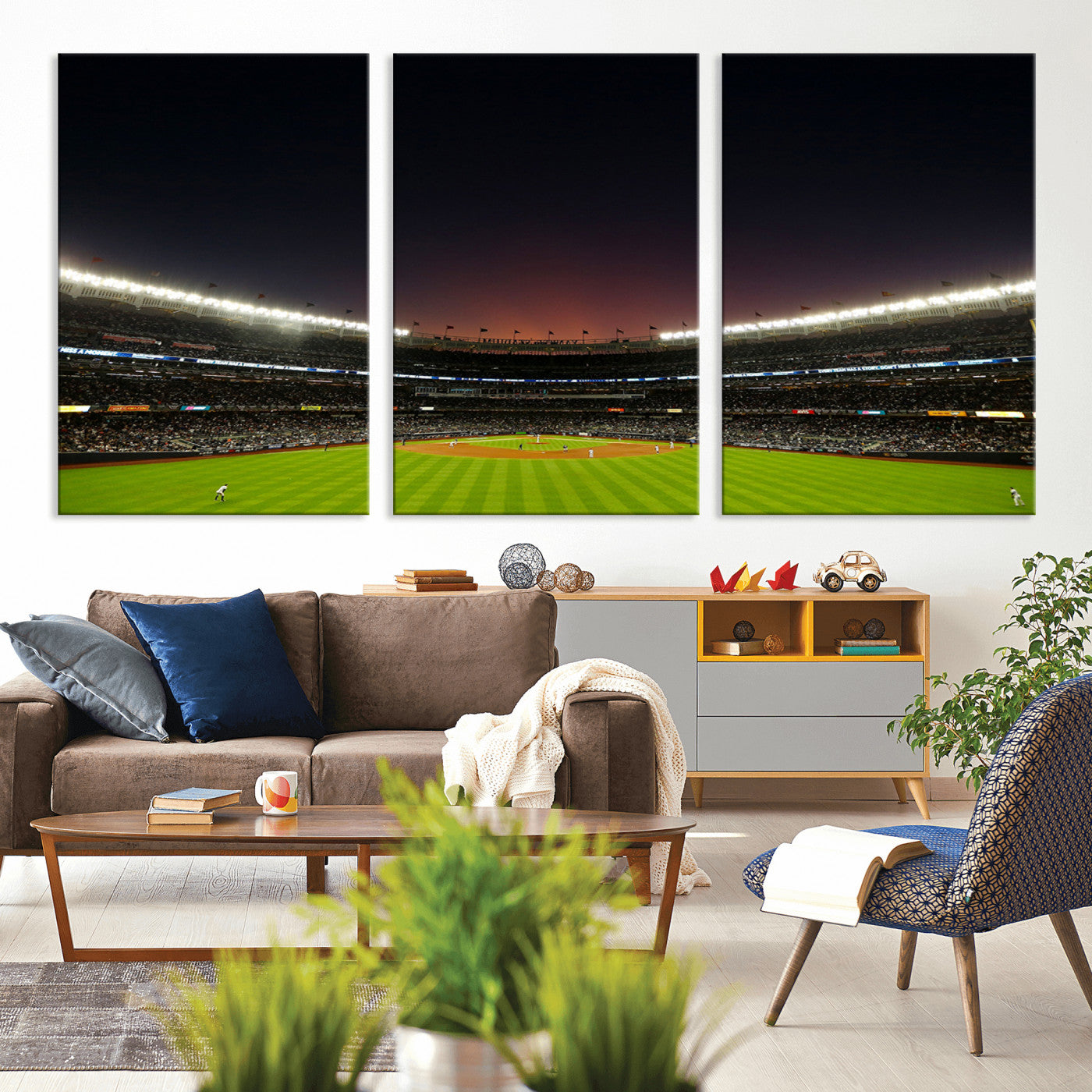 MGV-CV-60X30-3P - Yankee Stadium Night Game Triple Canvas, Yankee Stadium Canvas Wall Art - New York Yankees MLB Match