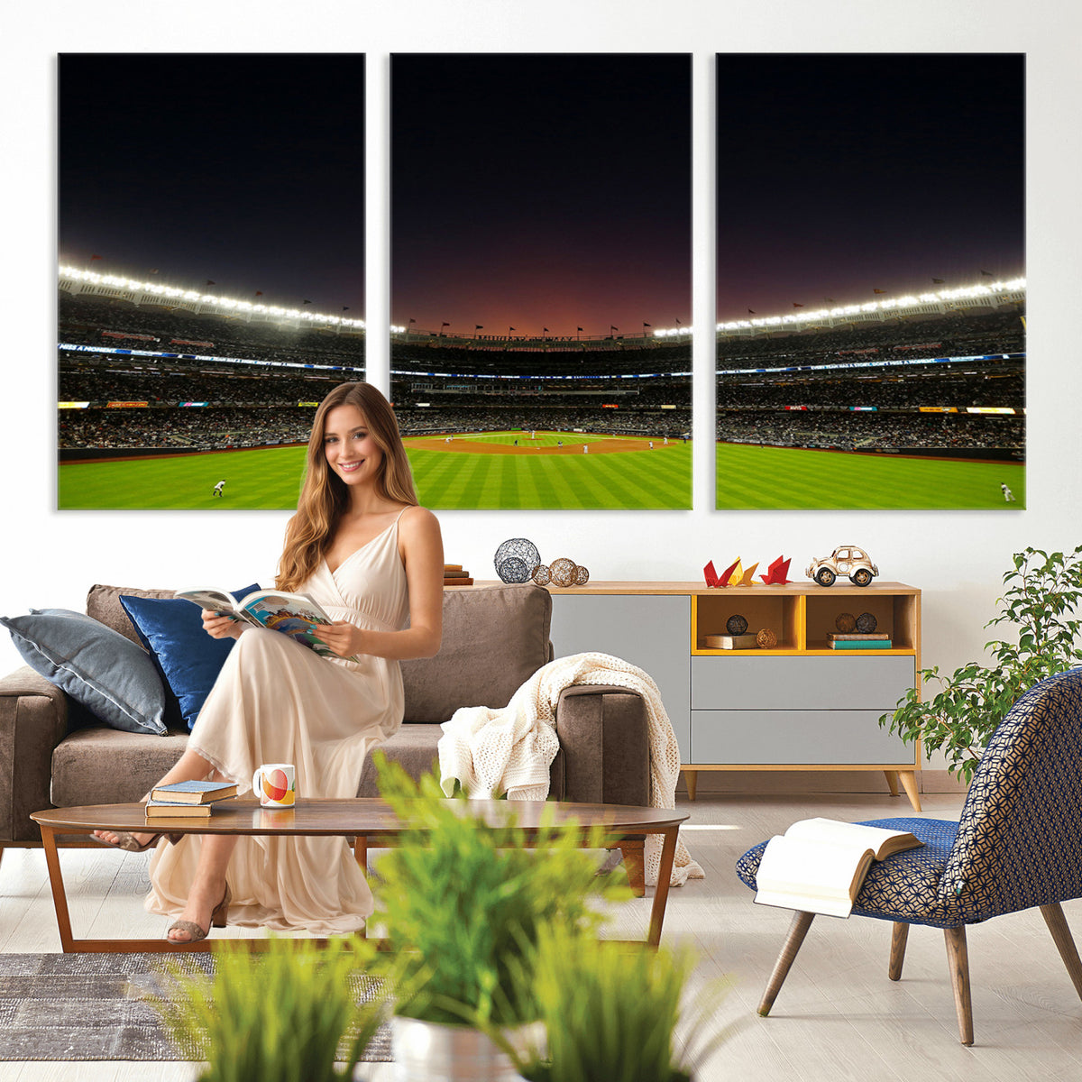 59138-MGV-CV-36X24 - Yankee Stadium Night Game Triple Canvas, New York Yankees Stadium Wall Art