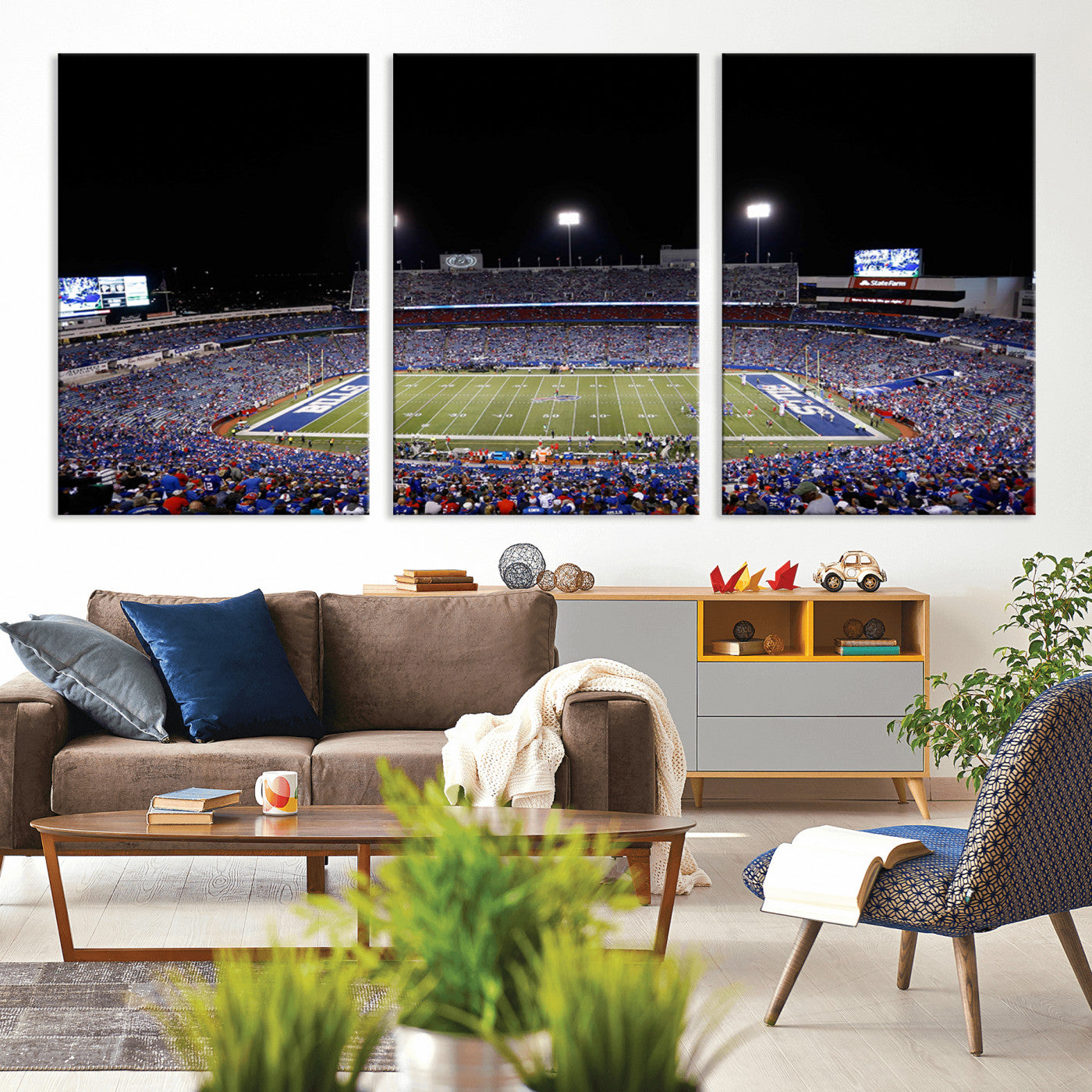 MGV-CV-60X30-3P - Buffalo Bills Wall Art - Buffalo Bills Stadium Canvas Print, Perfect Sports Decor for Living Rooms,
