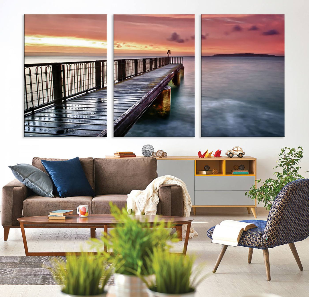 Serene Pier at Sunset Wall Art | Canvas Print | Ready to Hang | Coastal Decor for Living Room