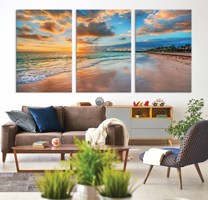 Serene Beach Sunset Wall Art | Coastal Ocean Canvas Print | Ready to Hang Tropical Decor for Home or Office