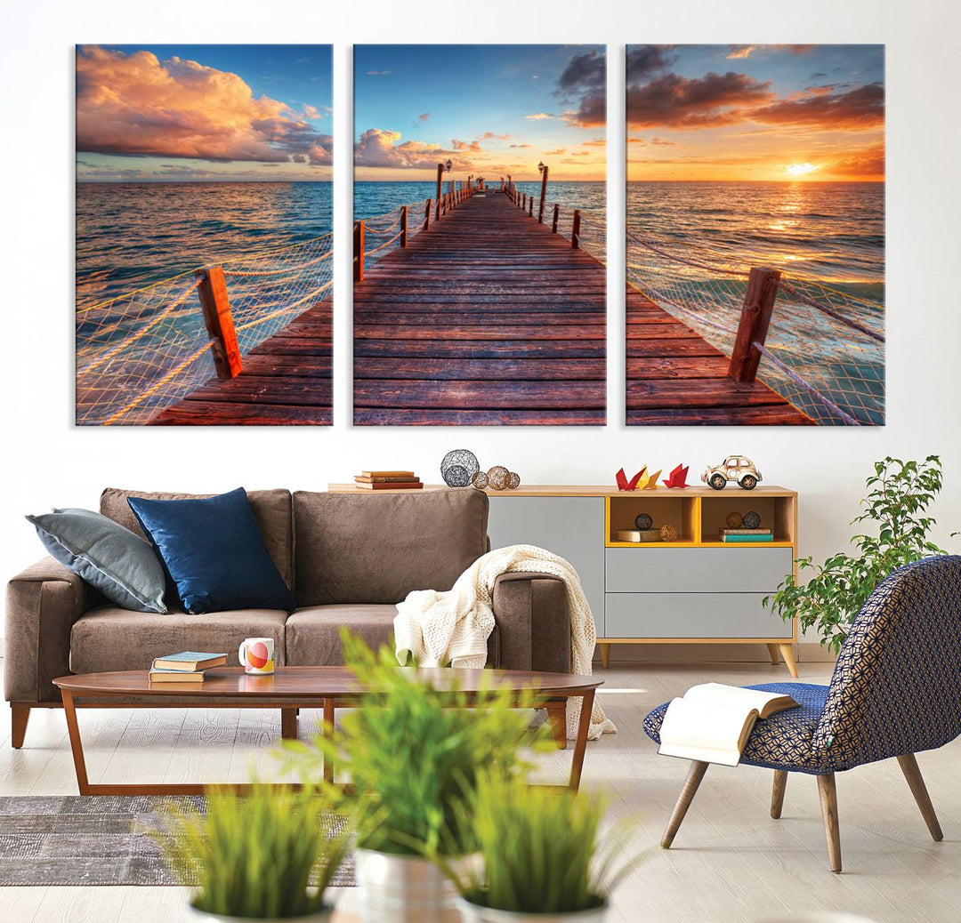 Vibrant Beach Sunset Wall Art | Coastal Ocean Canvas Print | Ready to Hang Tropical Decor for Living Room or Office