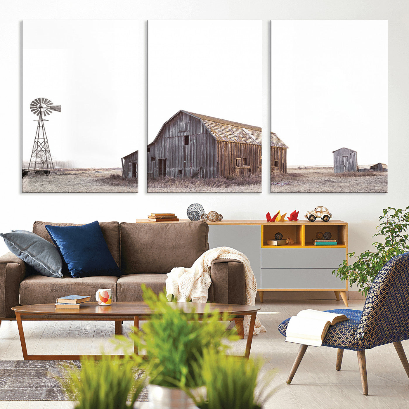 -Set of 3 Rustic Farmhouse Wall Art Prints – Country Barn, Wheat Field, and Farm Landscape for Cozy