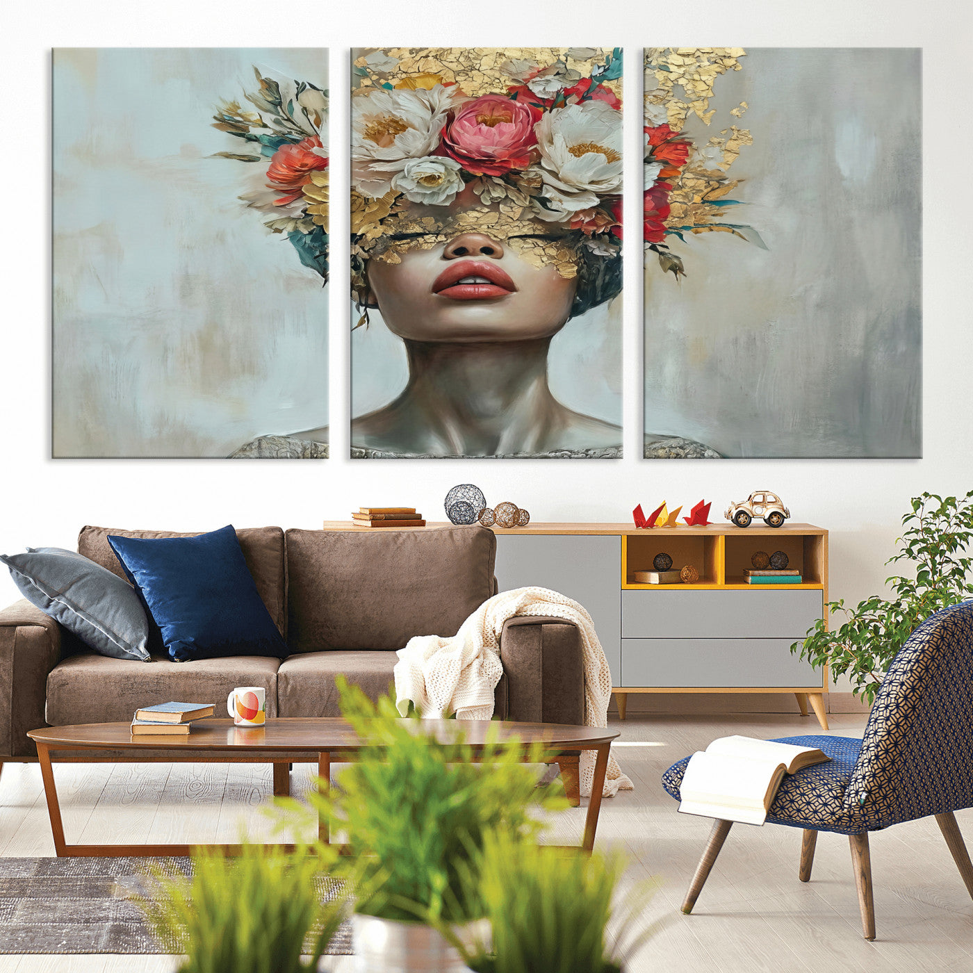 26919-MGV-CV-36X24 - Golden Petal Wall Art Canvas Print - Silhouette Woman Wall Art Canvas Print, Floral Woman Portrait
