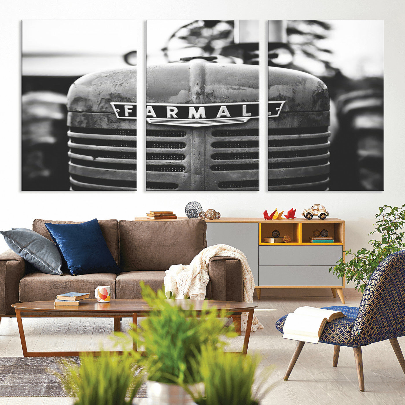 MGV-CV-60X30-3P - Vintage Farmall Tractor Wall Art Canvas Print, Rustic Farmhouse Decor Ready to Hang