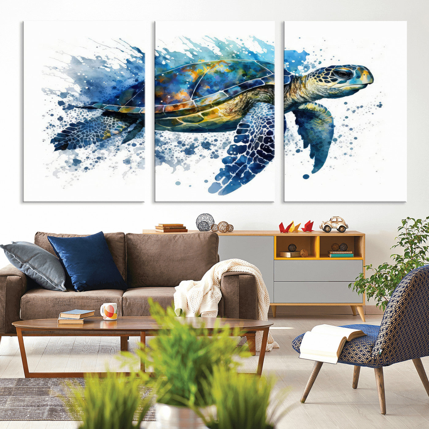 MGV-CV-60X30-3P - Watercolor Turtle Wall Art Canvas Print for Decoration