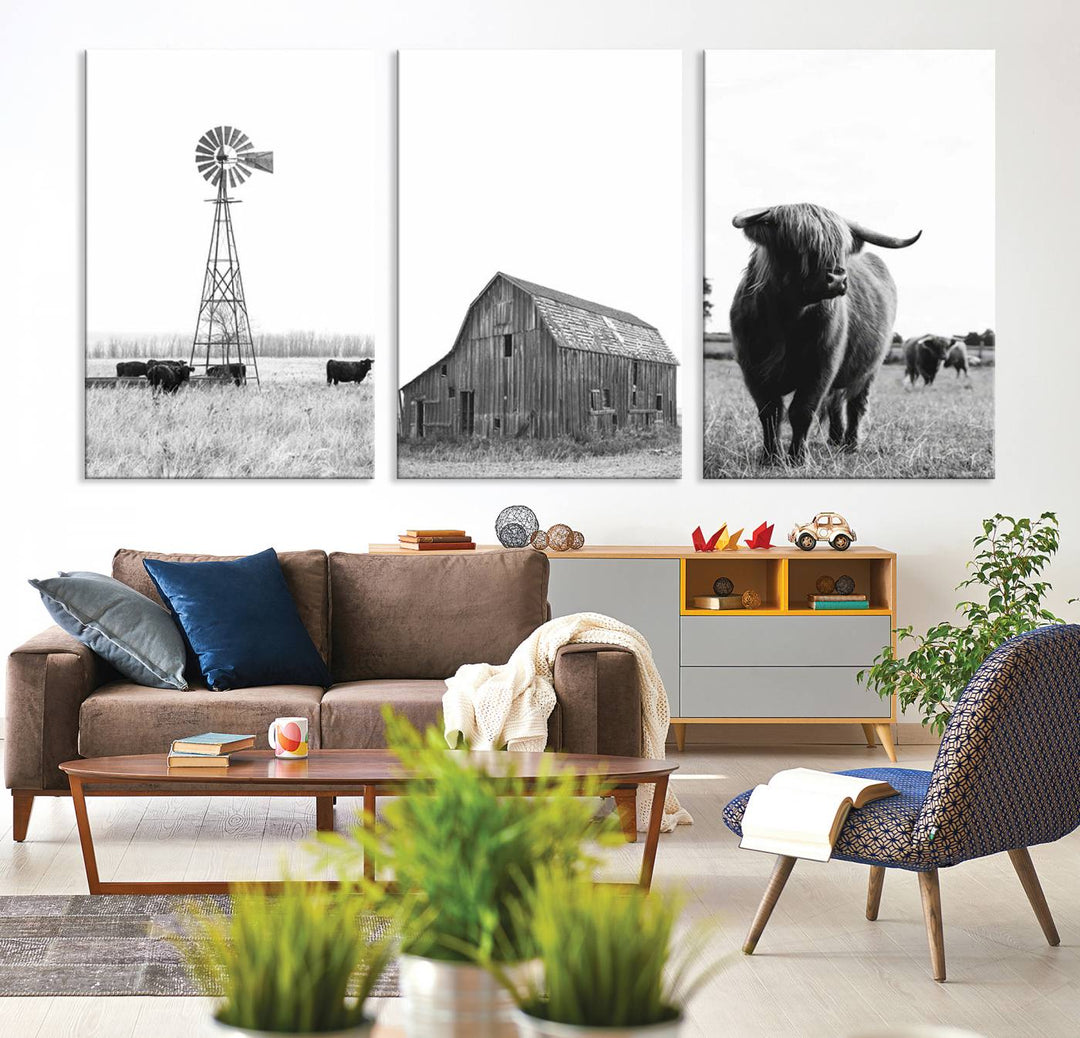 Old Barn Field Farmhouse Wall Art Decor Canvas Print, Boho Wall Art Print